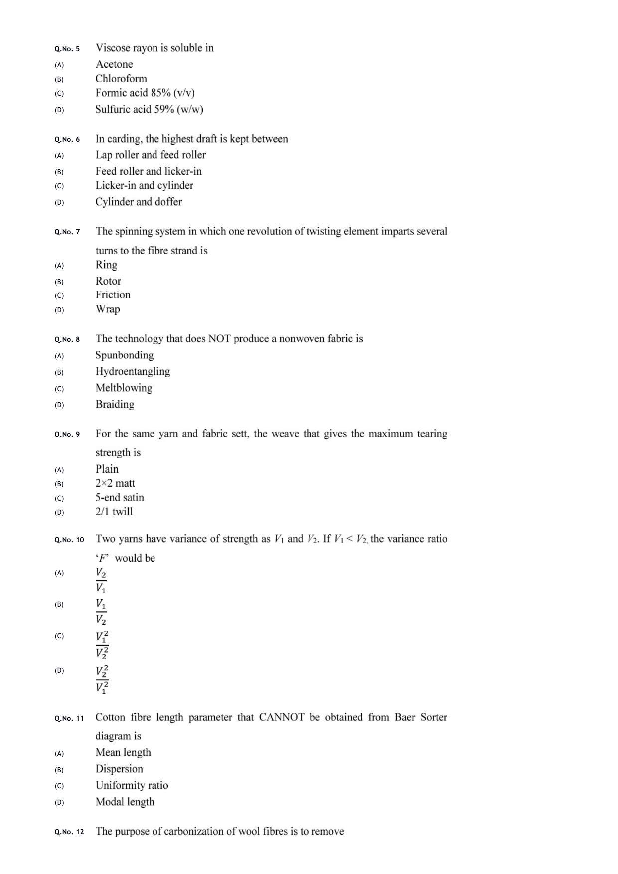 GATE 2020 Textile Engineering and Fibre Science (TF) Question Paper - Page 4