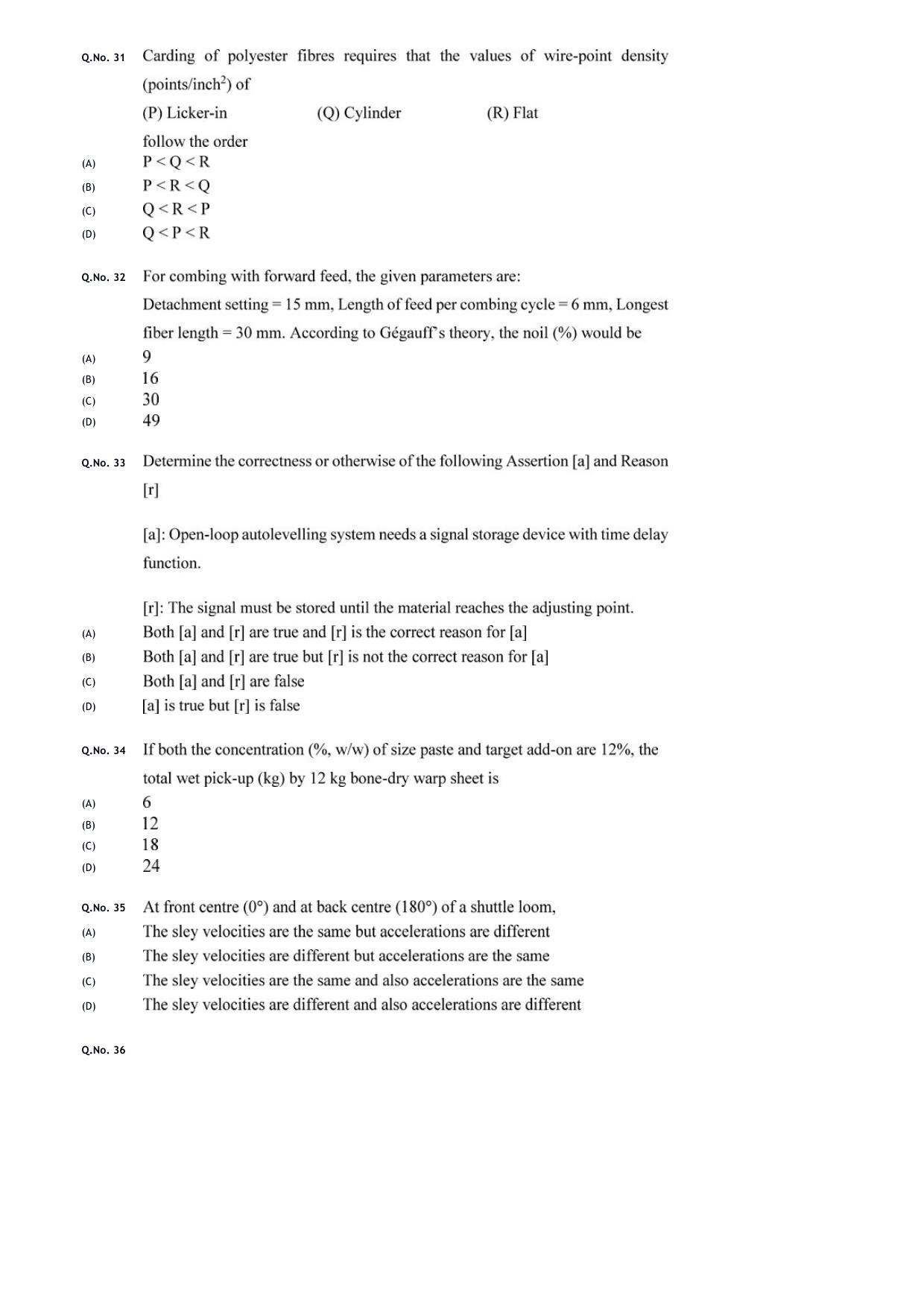 GATE 2020 Textile Engineering and Fibre Science (TF) Question Paper - Page 7