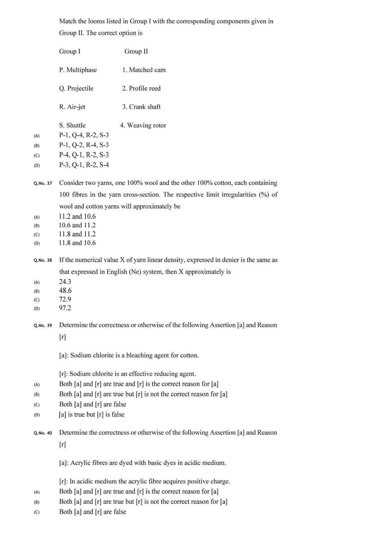 GATE 2020 Textile Engineering and Fibre Science (TF) Question Paper