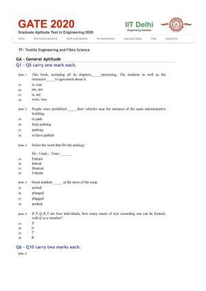 GATE 2020 Textile Engineering and Fibre Science (TF) Question Paper