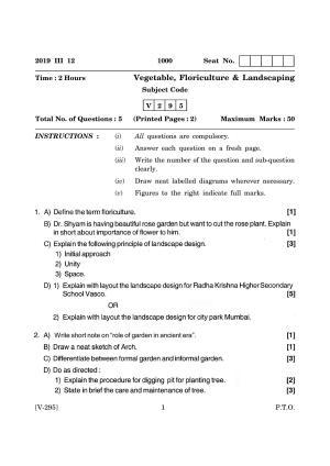 Goa Board Class 12 Vegetables Floriculture & Landscaping  2019 (March 2019) Question Paper