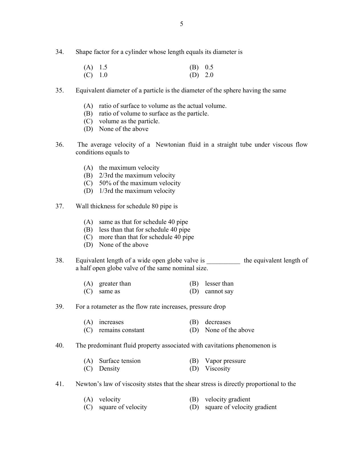 CUSAT CAT 2017 Chemical Engg Question Paper - Page 5