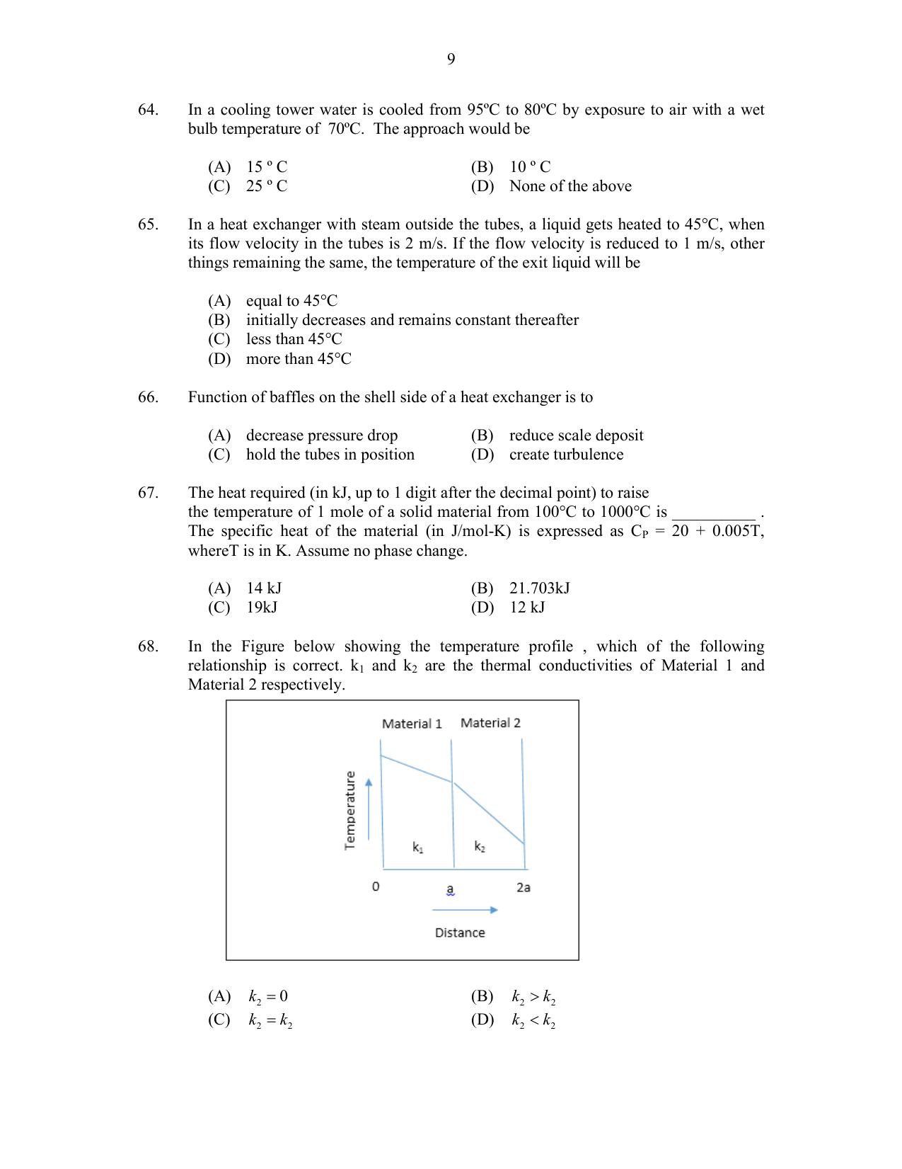 CUSAT CAT 2017 Chemical Engg Question Paper - Page 9
