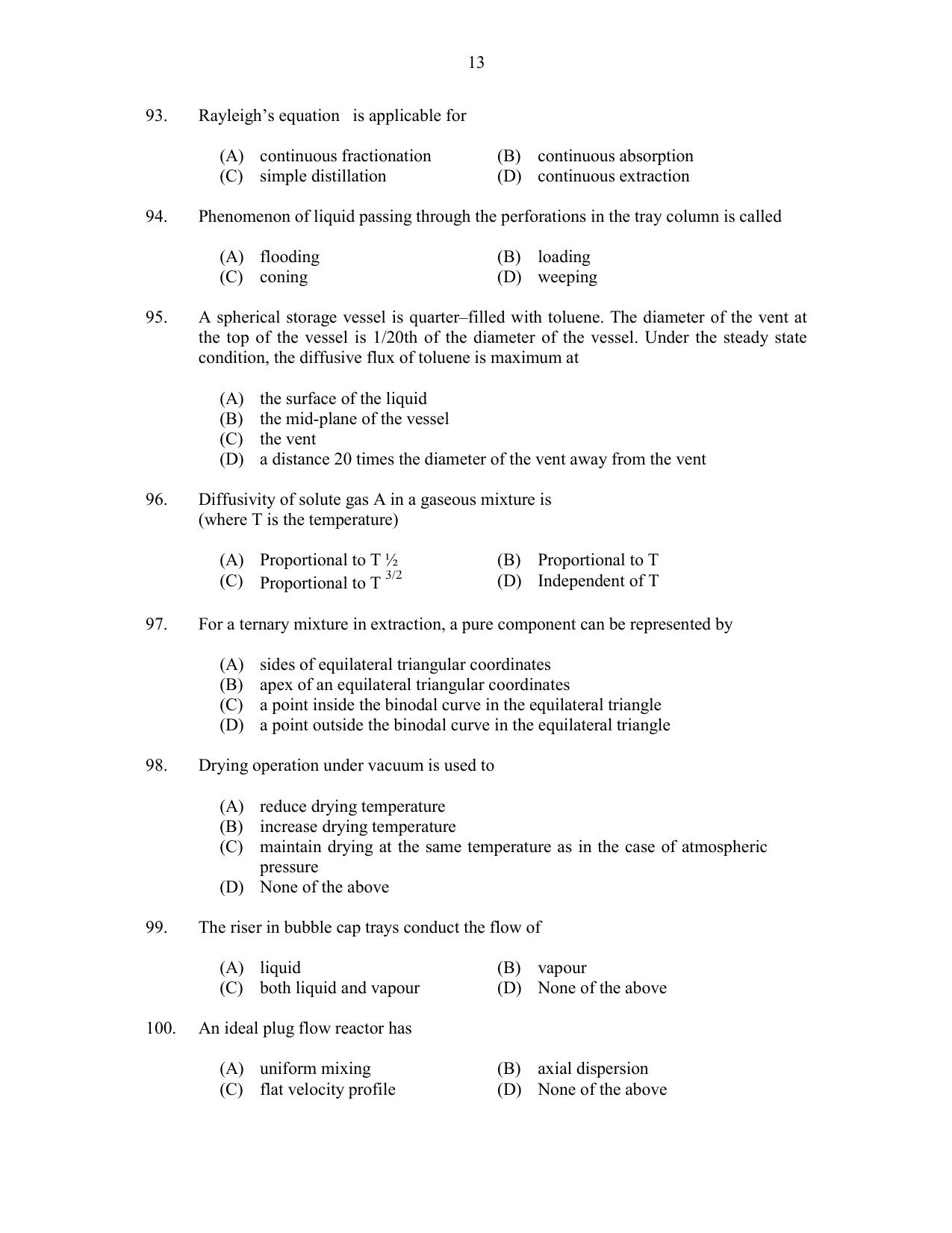 CUSAT CAT 2017 Chemical Engg Question Paper - Page 13