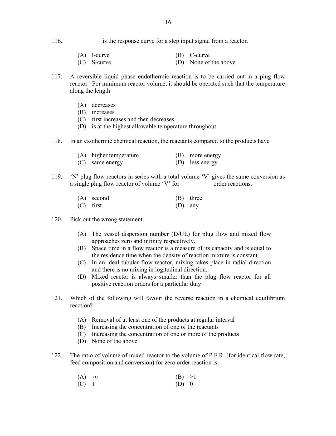 CUSAT CAT 2017 Chemical Engg Question Paper - Page 16