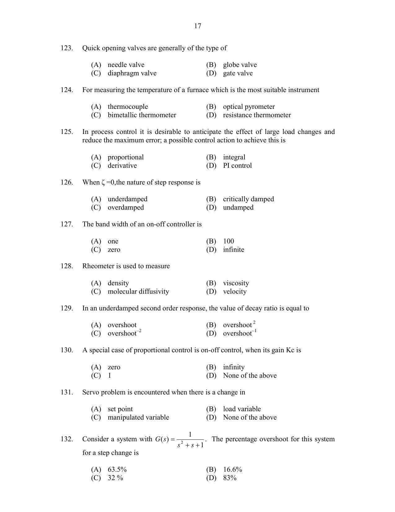 CUSAT CAT 2017 Chemical Engg Question Paper - Page 17