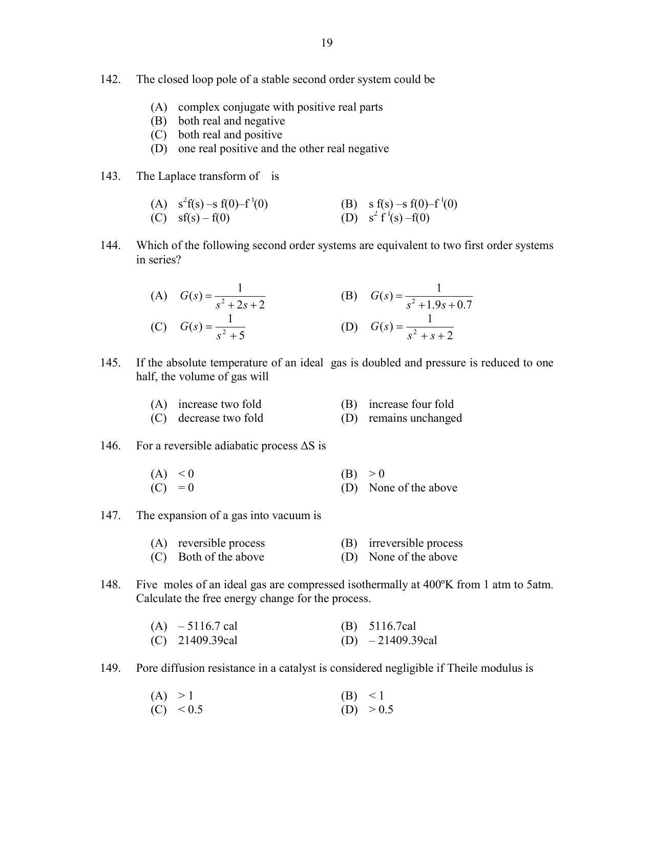 CUSAT CAT 2017 Chemical Engg Question Paper - Page 19