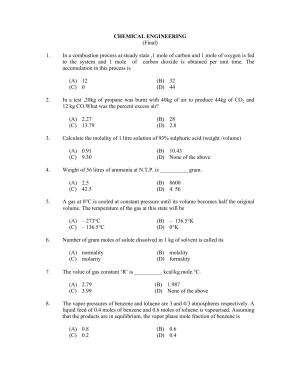 CUSAT CAT 2017 Chemical Engg Question Paper