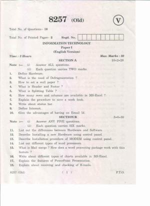 AP Inter 1st Year Information Technology-I (Old) May-2019-Vocational Question Paper