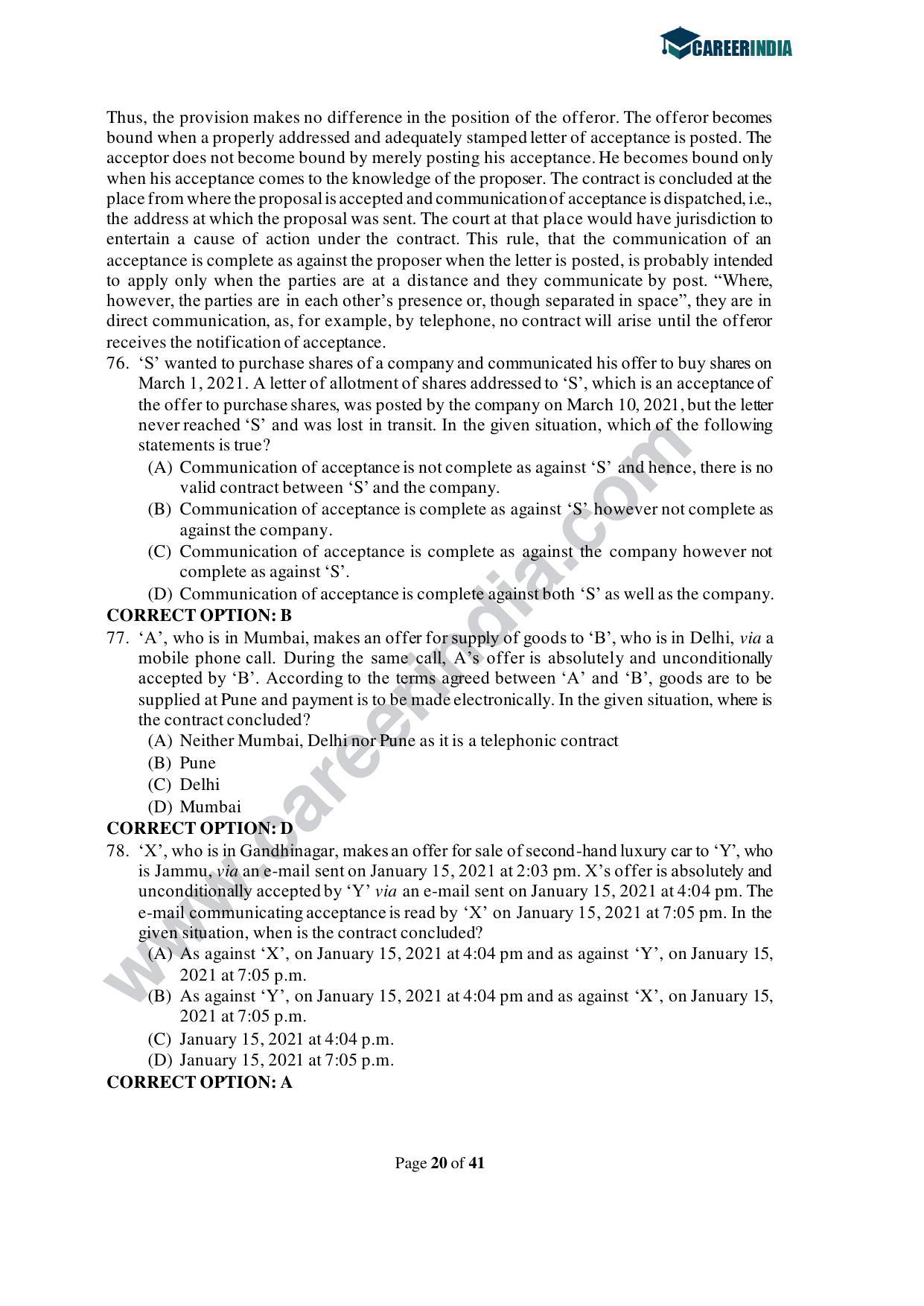 CLAT 2021 UG Question Paper and Asnwer Key - Page 20