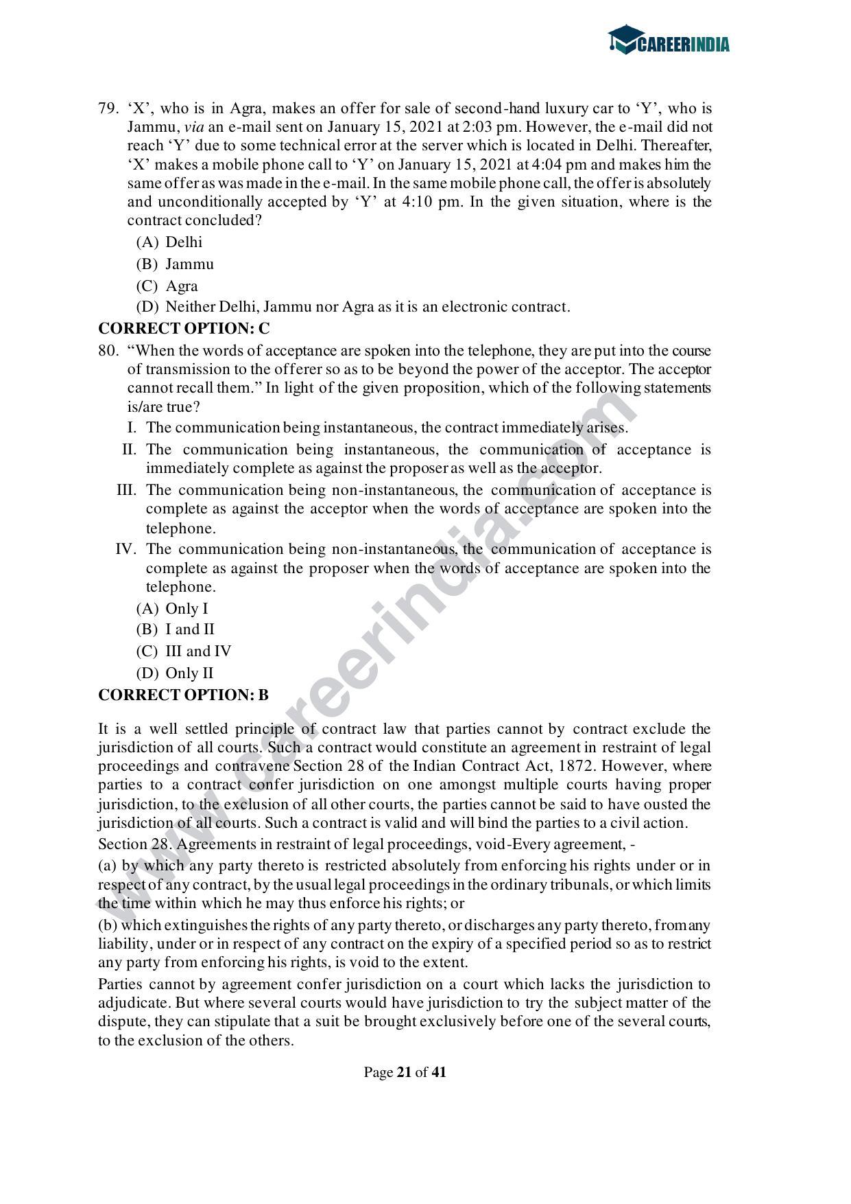 CLAT 2021 UG Question Paper and Asnwer Key - Page 21