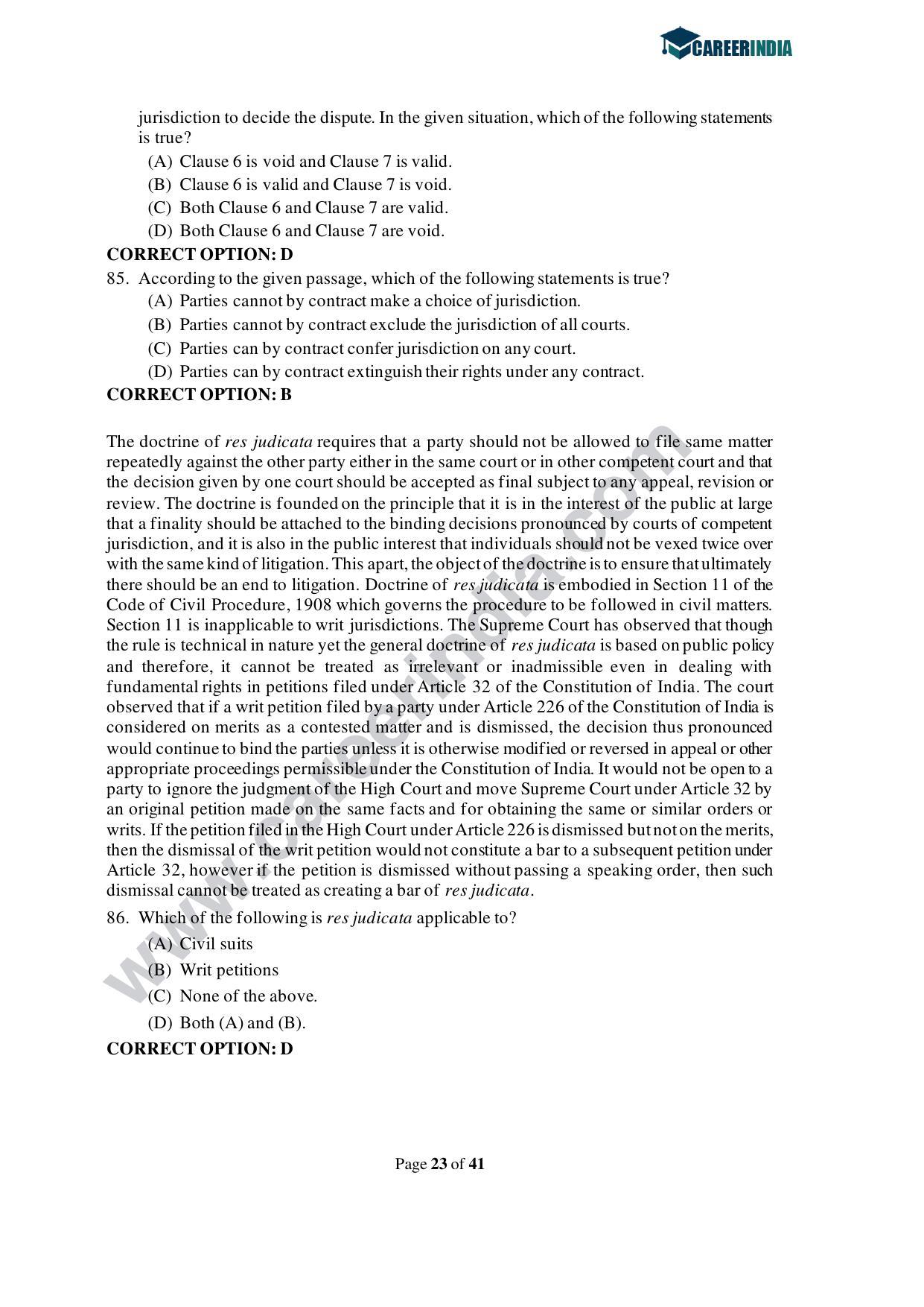 CLAT 2021 UG Question Paper and Asnwer Key - Page 23