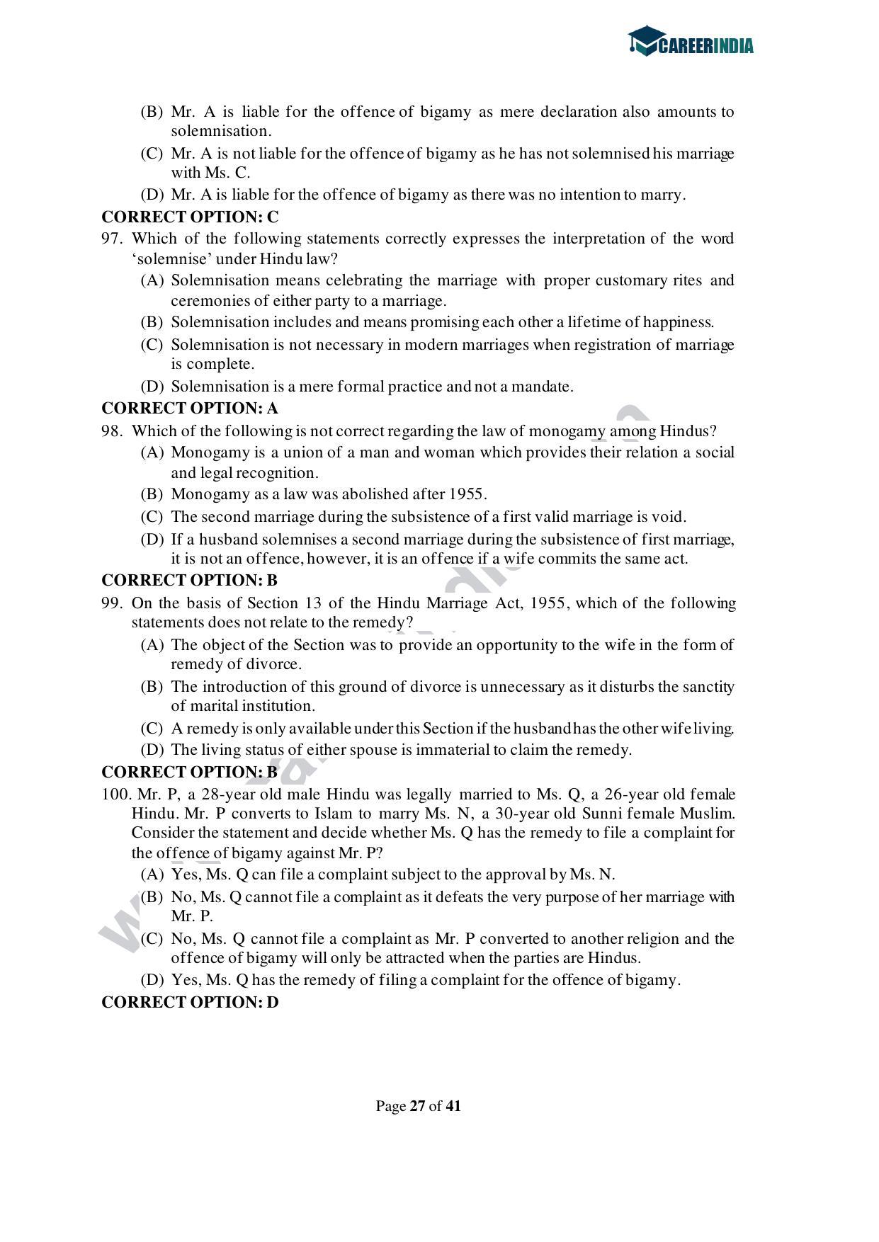 CLAT 2021 UG Question Paper and Asnwer Key - Page 27