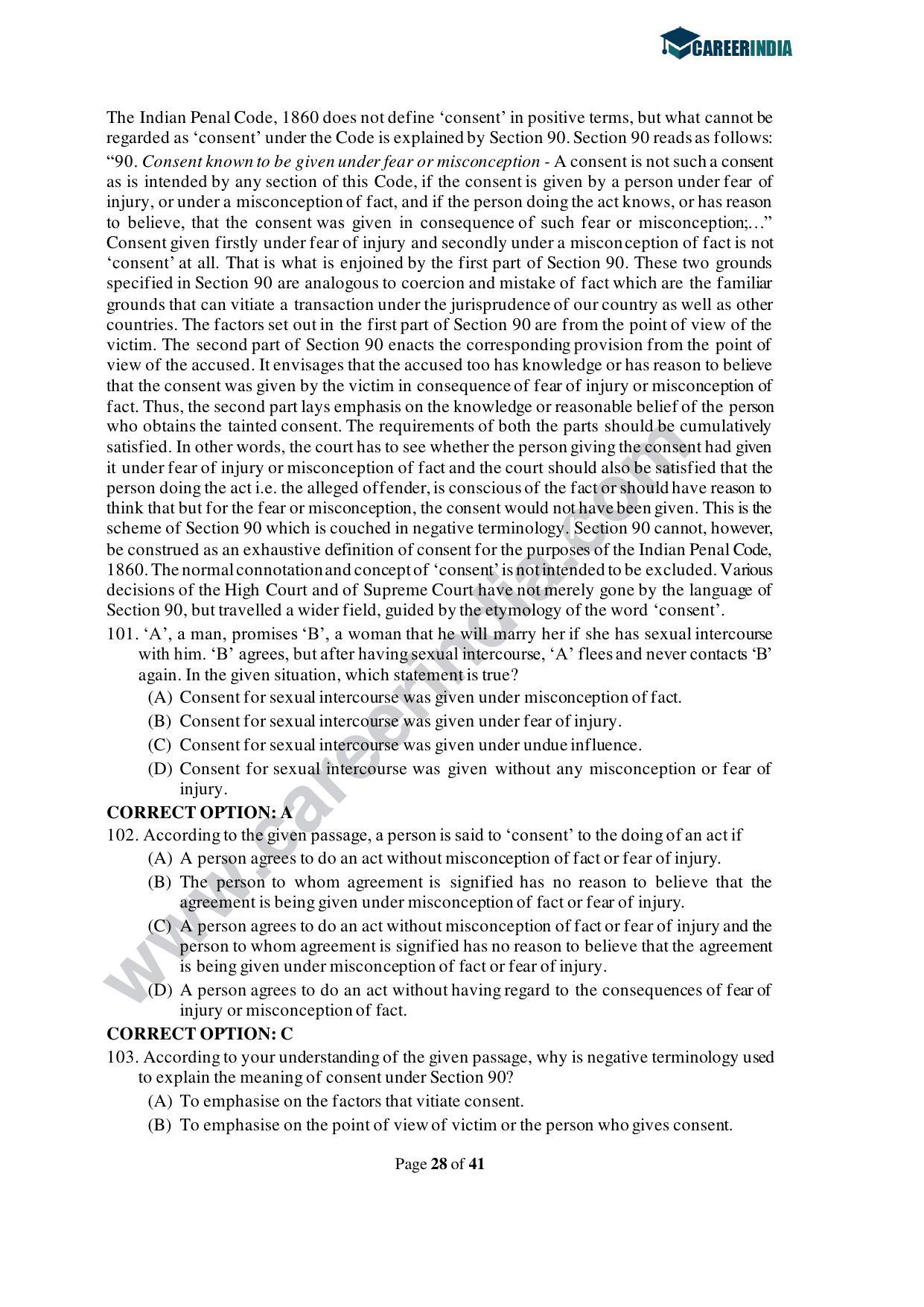 CLAT 2021 UG Question Paper and Asnwer Key - Page 28