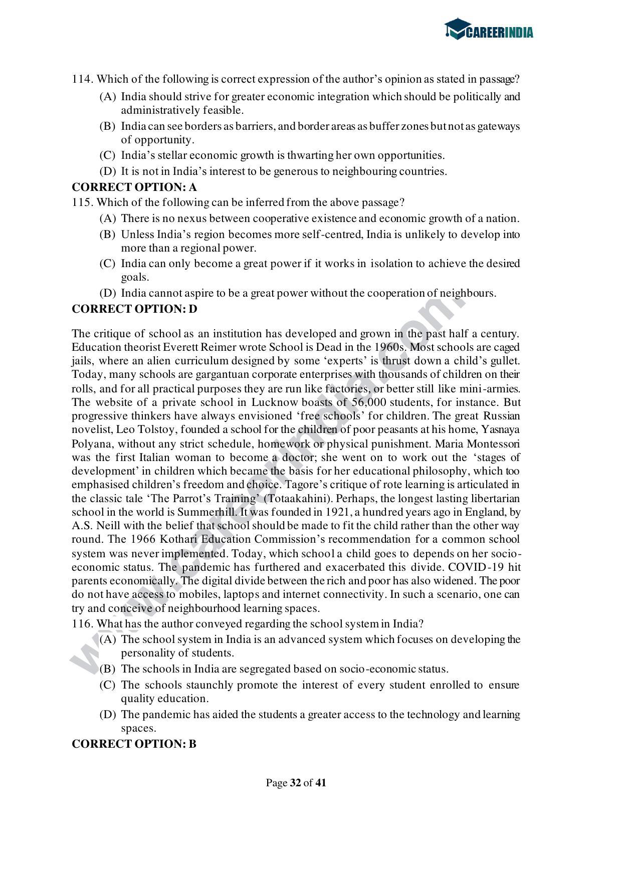 CLAT 2021 UG Question Paper and Asnwer Key - Page 32