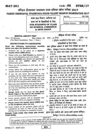Rajasthan Board PDU-STSE Class 12 (Mental Ability Test) Question Papers 2017