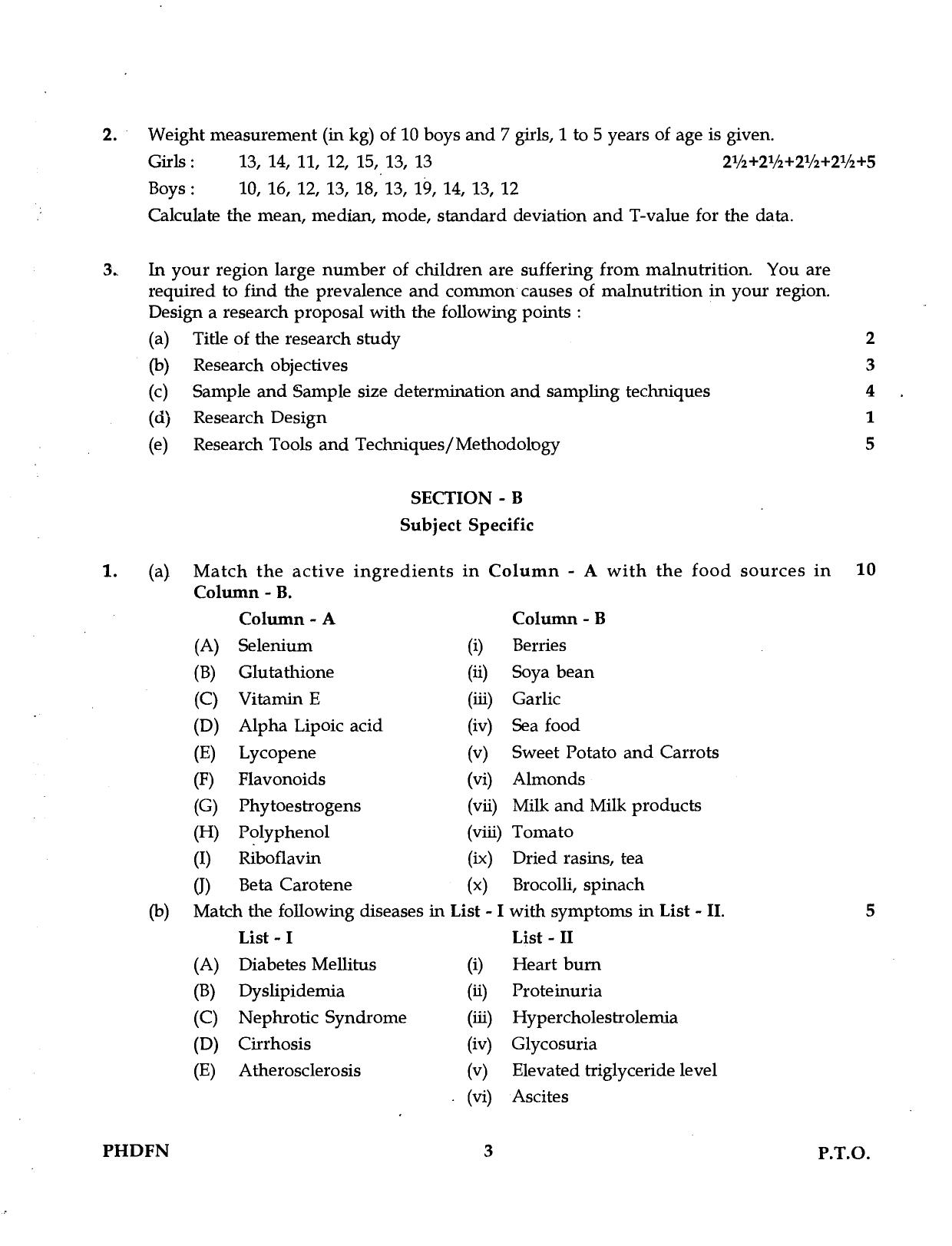 IGNOU PhD Entrance Test Ph.D (Food And Nutrition) 2016 Question Paper - Page 3