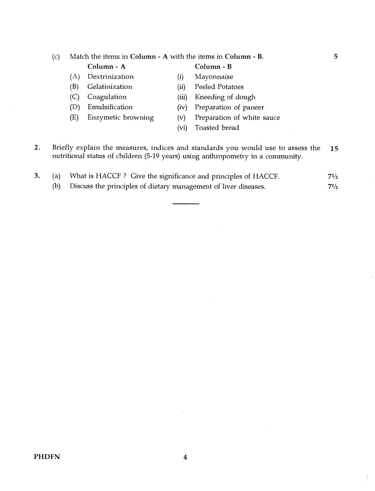 IGNOU PhD Entrance Test Ph.D (Food And Nutrition) 2016 Question Paper - Page 4