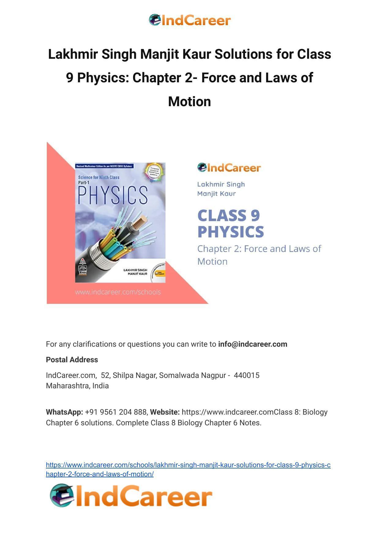 Lakhmir Singh Manjit Kaur Solutions for Class 9 Physics: Chapter 2- Force and Laws of Motion - Page 1