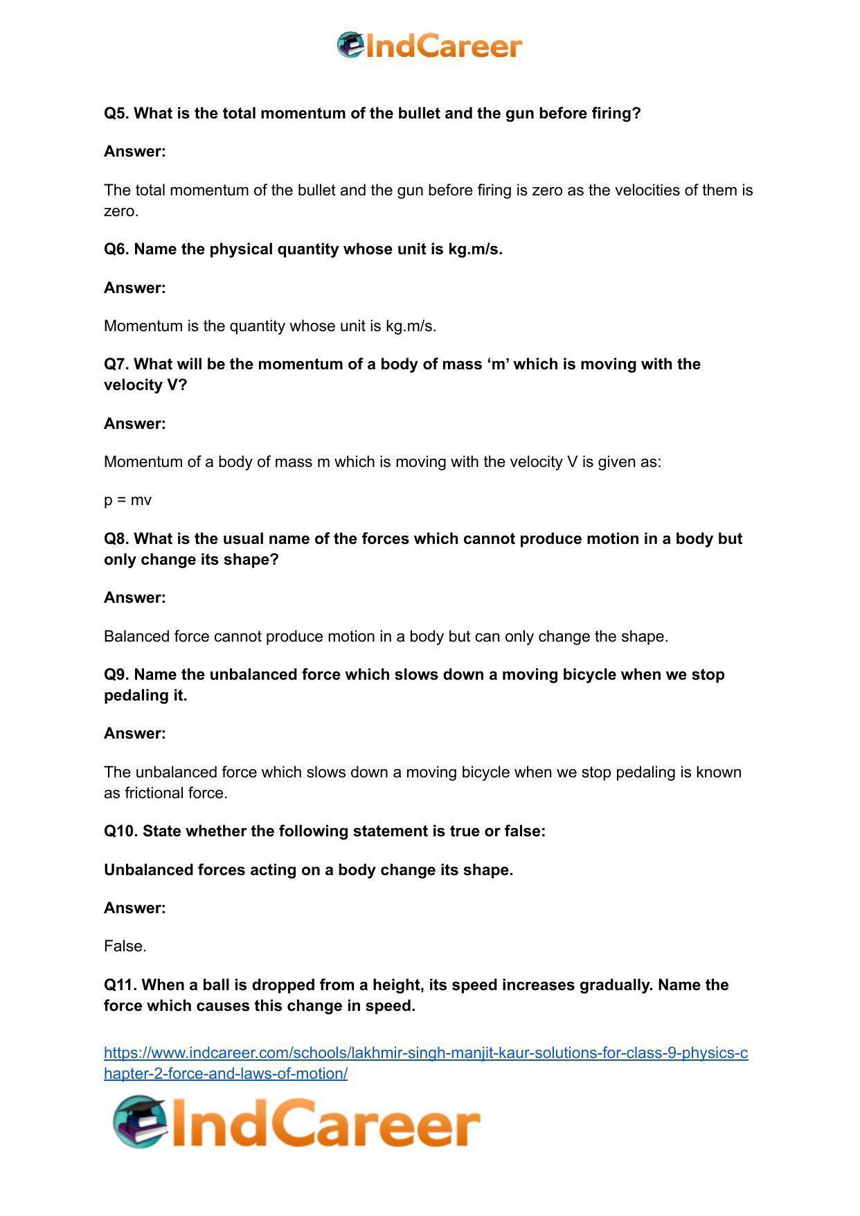Lakhmir Singh Manjit Kaur Solutions for Class 9 Physics: Chapter 2- Force and Laws of Motion - Page 3