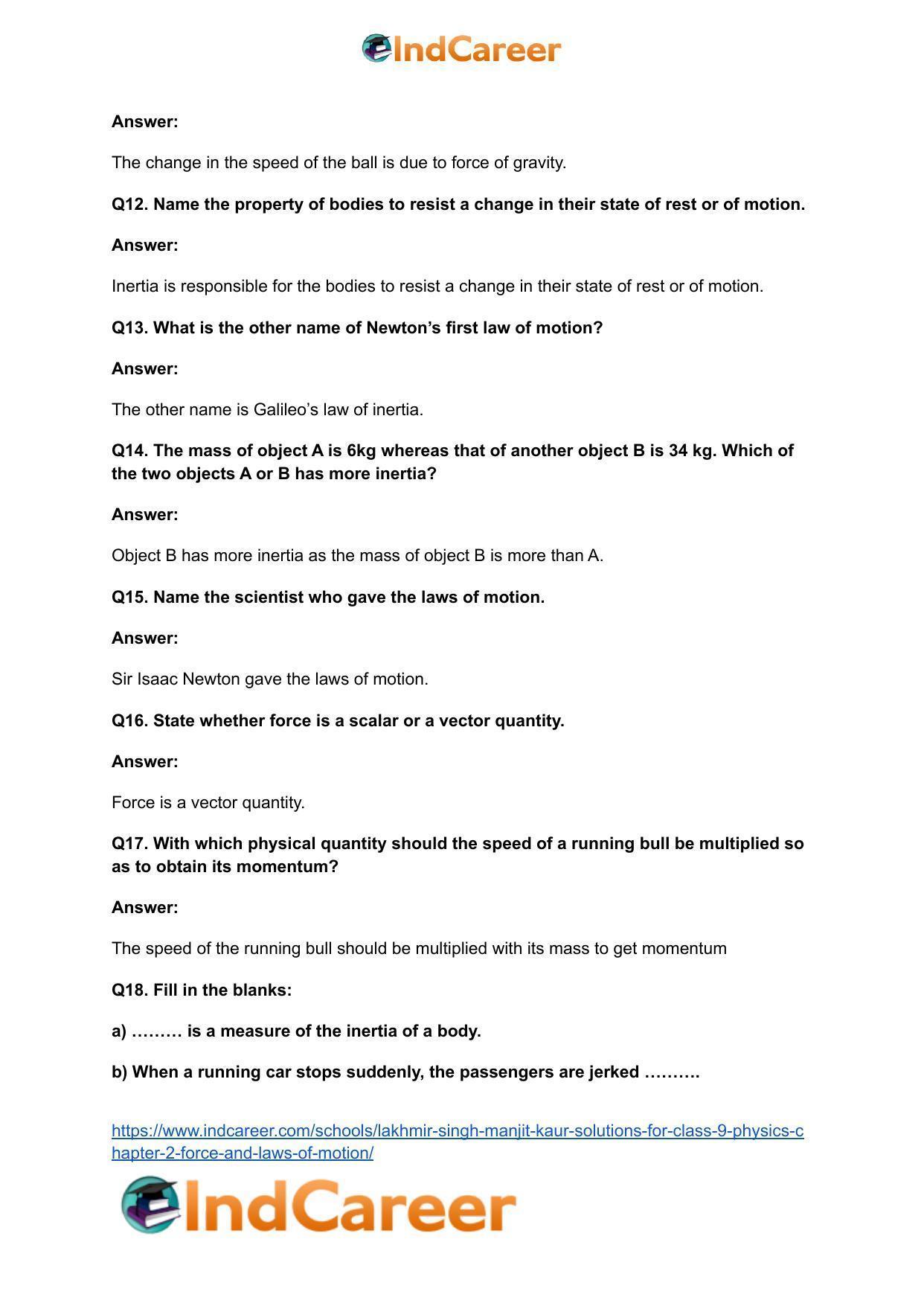 Lakhmir Singh Manjit Kaur Solutions for Class 9 Physics: Chapter 2- Force and Laws of Motion - Page 4