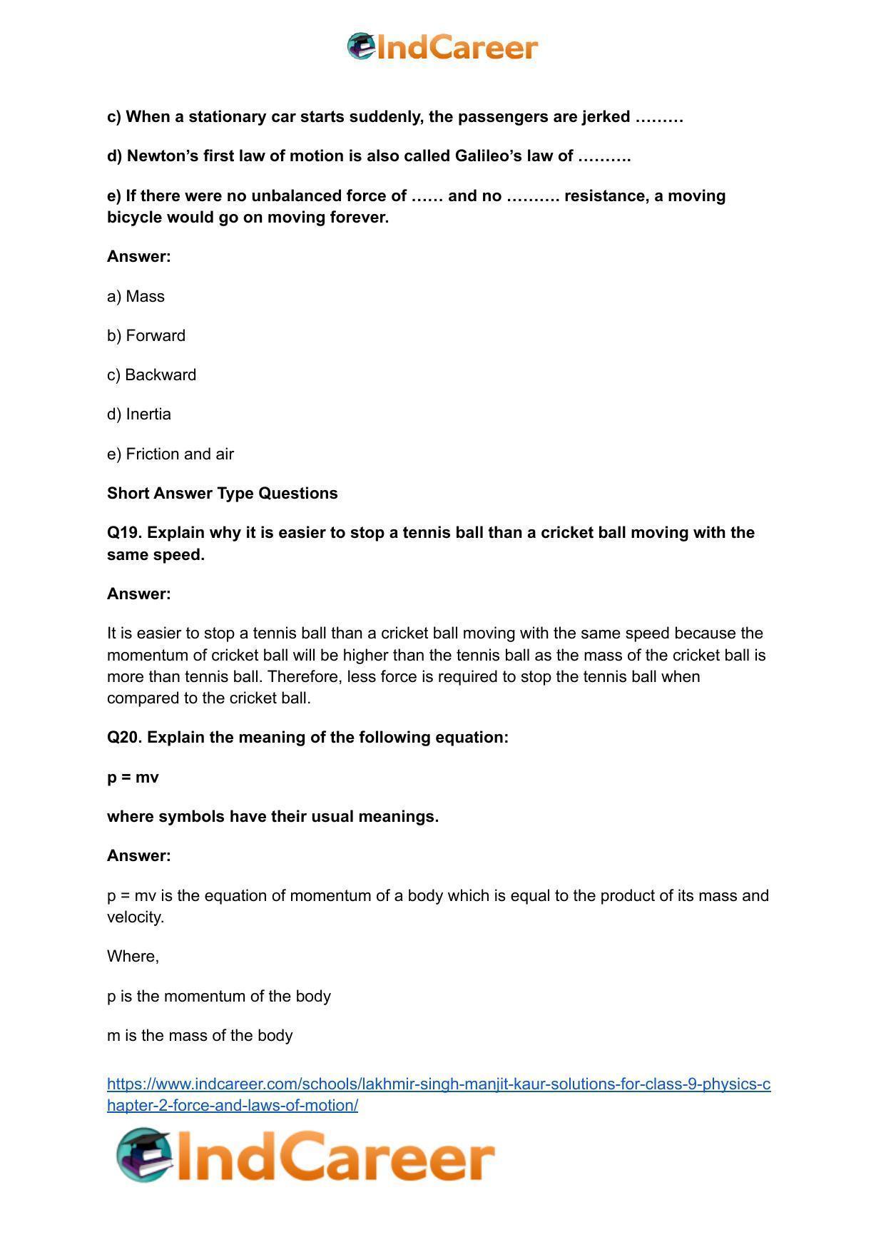 Lakhmir Singh Manjit Kaur Solutions for Class 9 Physics: Chapter 2- Force and Laws of Motion - Page 5