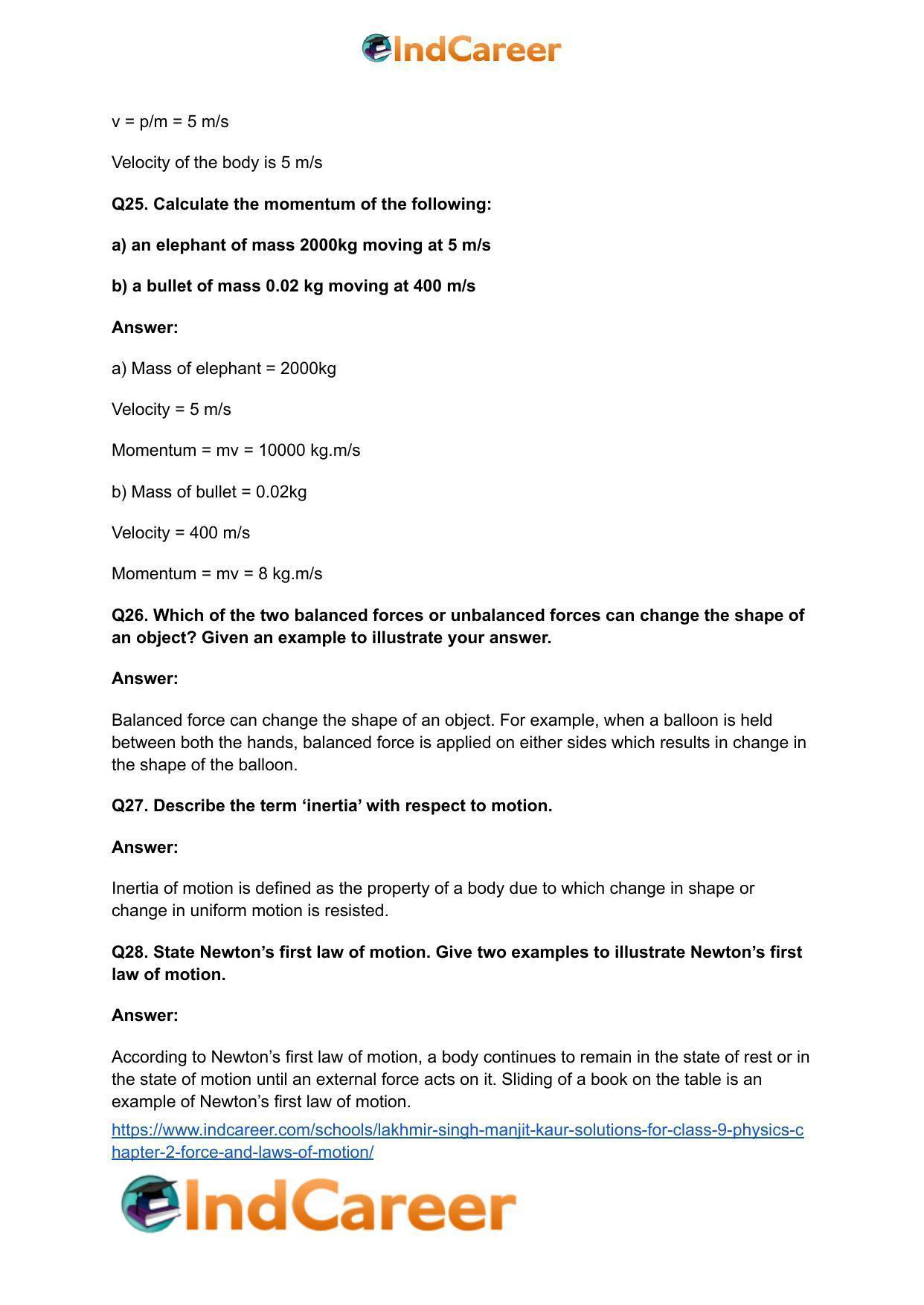 Lakhmir Singh Manjit Kaur Solutions for Class 9 Physics: Chapter 2- Force and Laws of Motion - Page 7