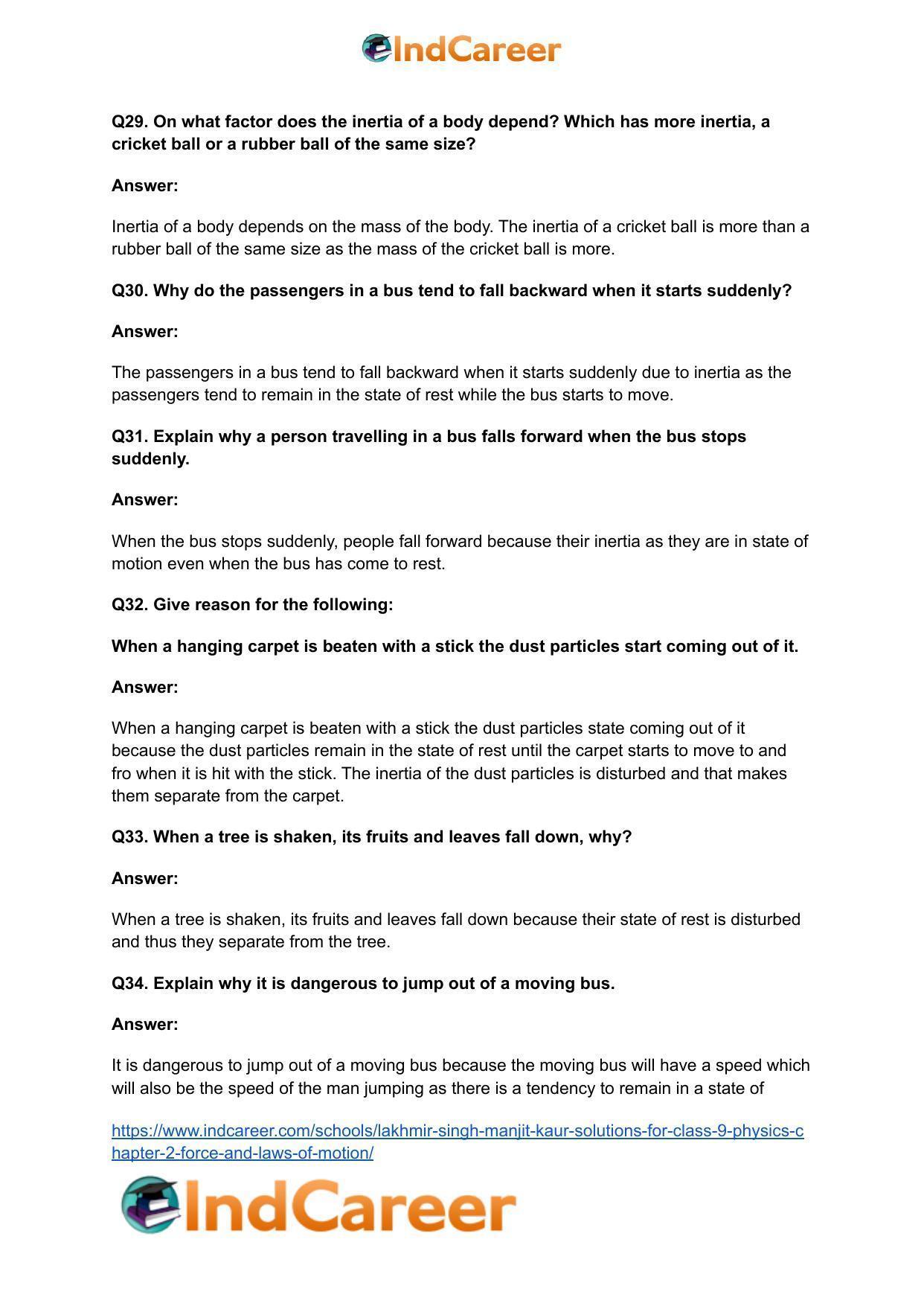 Lakhmir Singh Manjit Kaur Solutions for Class 9 Physics: Chapter 2- Force and Laws of Motion - Page 8