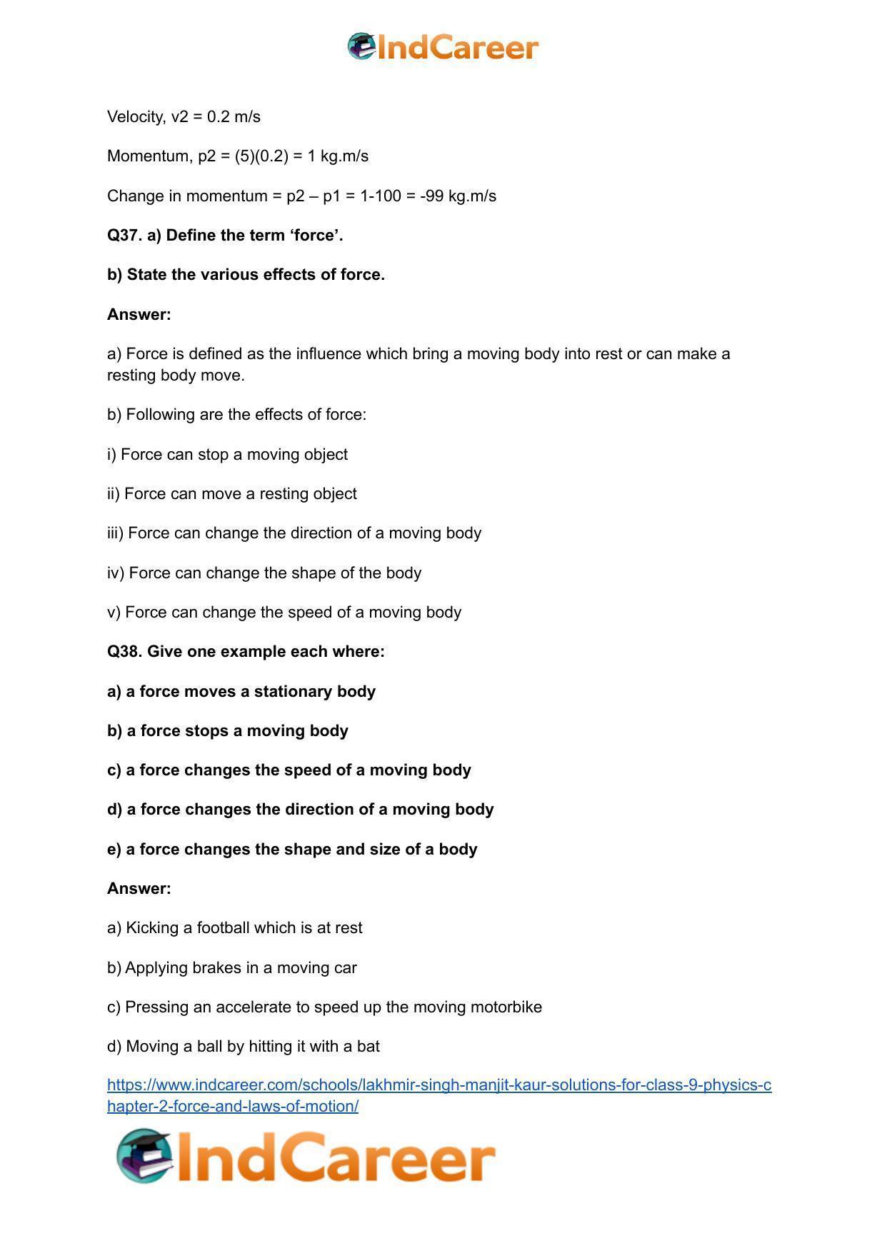 Lakhmir Singh Manjit Kaur Solutions for Class 9 Physics: Chapter 2- Force and Laws of Motion - Page 10