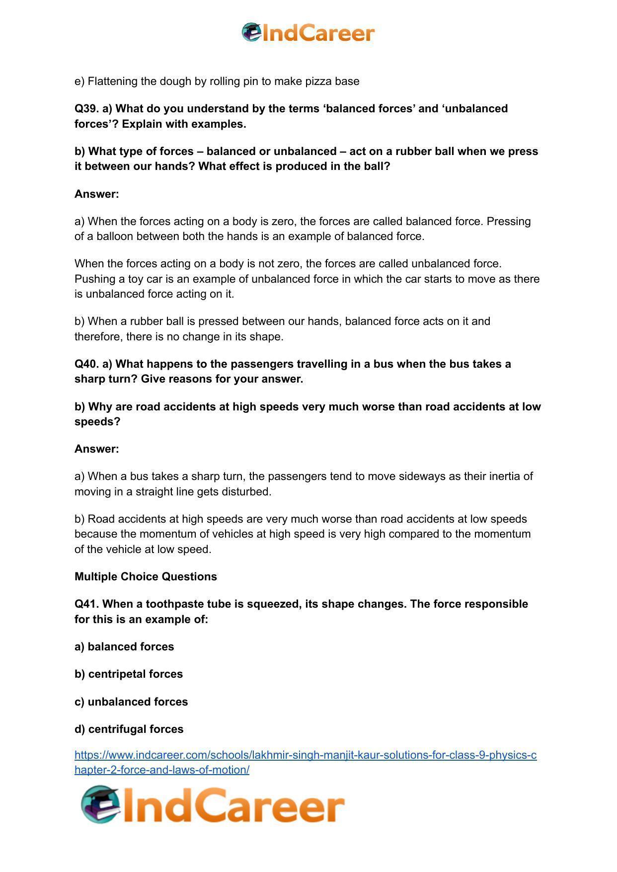 Lakhmir Singh Manjit Kaur Solutions for Class 9 Physics: Chapter 2- Force and Laws of Motion - Page 11