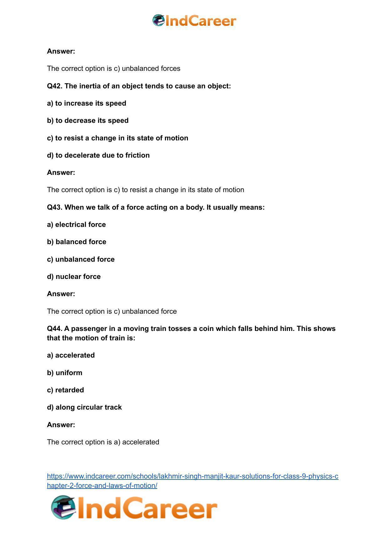 Lakhmir Singh Manjit Kaur Solutions for Class 9 Physics: Chapter 2- Force and Laws of Motion - Page 12