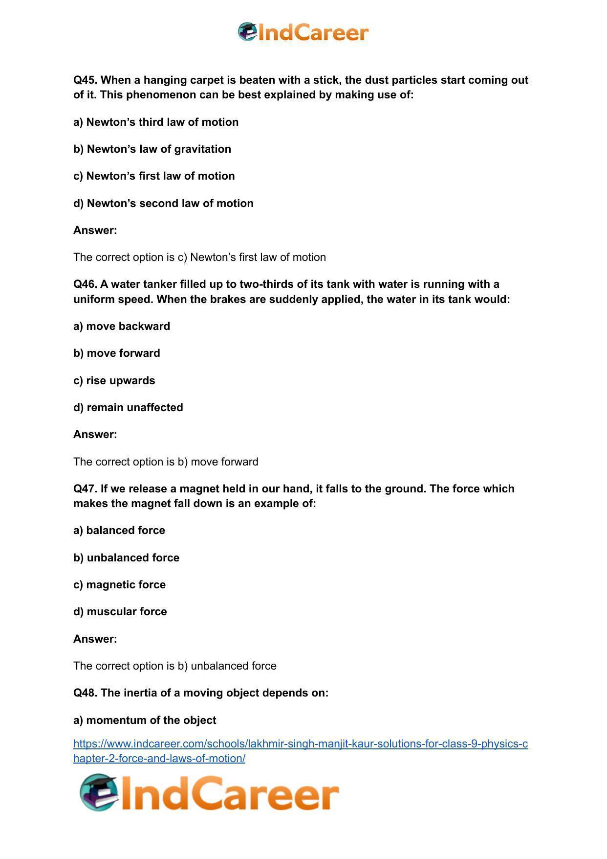 Lakhmir Singh Manjit Kaur Solutions for Class 9 Physics: Chapter 2- Force and Laws of Motion - Page 13