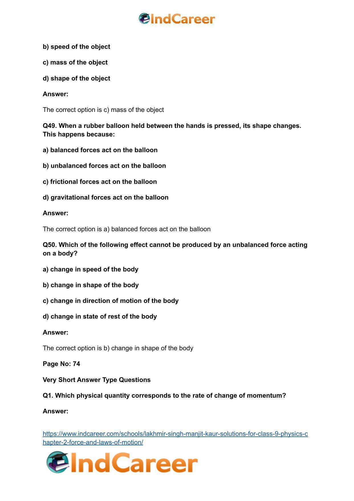 Lakhmir Singh Manjit Kaur Solutions for Class 9 Physics: Chapter 2- Force and Laws of Motion - Page 14