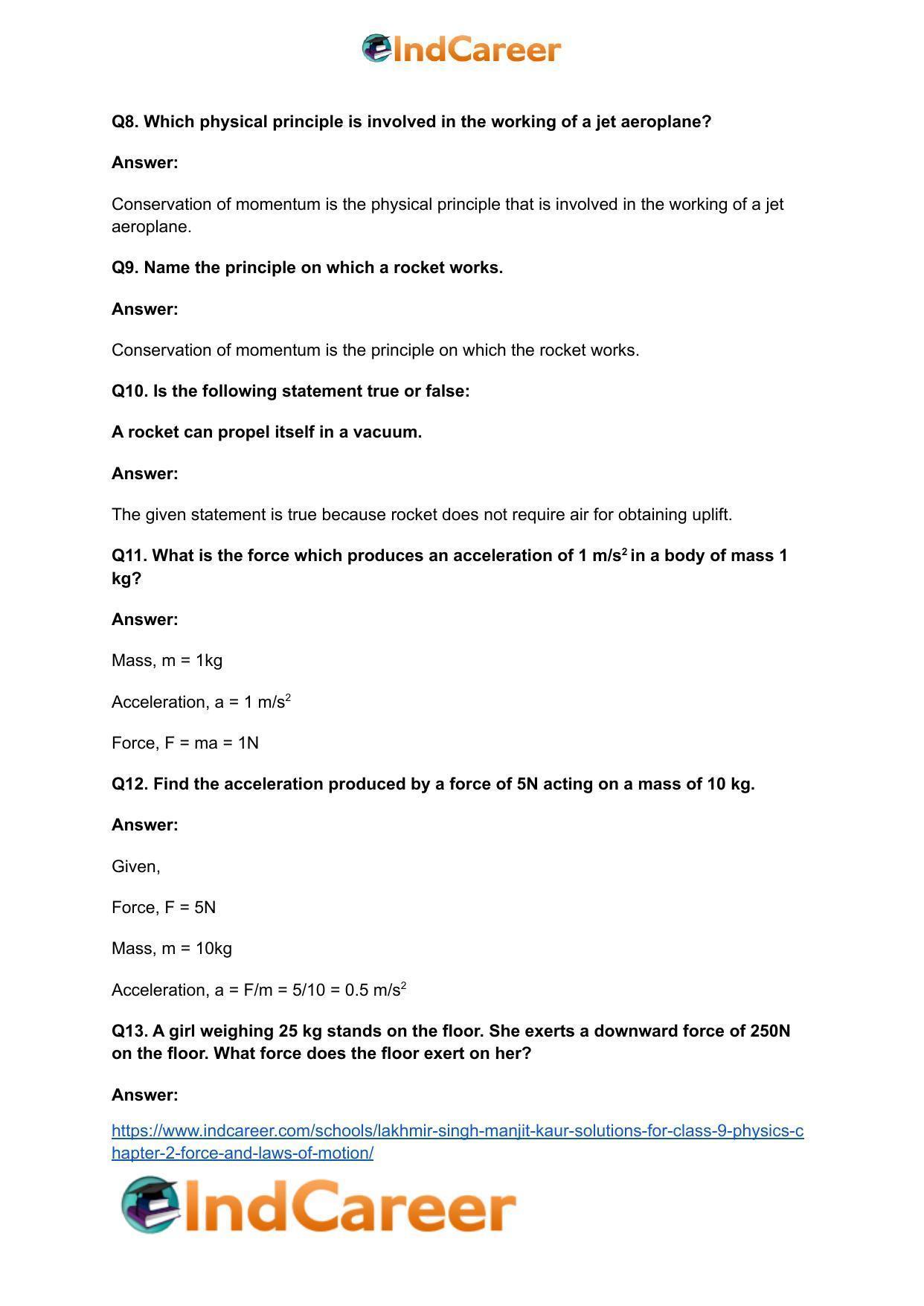 Lakhmir Singh Manjit Kaur Solutions for Class 9 Physics: Chapter 2- Force and Laws of Motion - Page 16