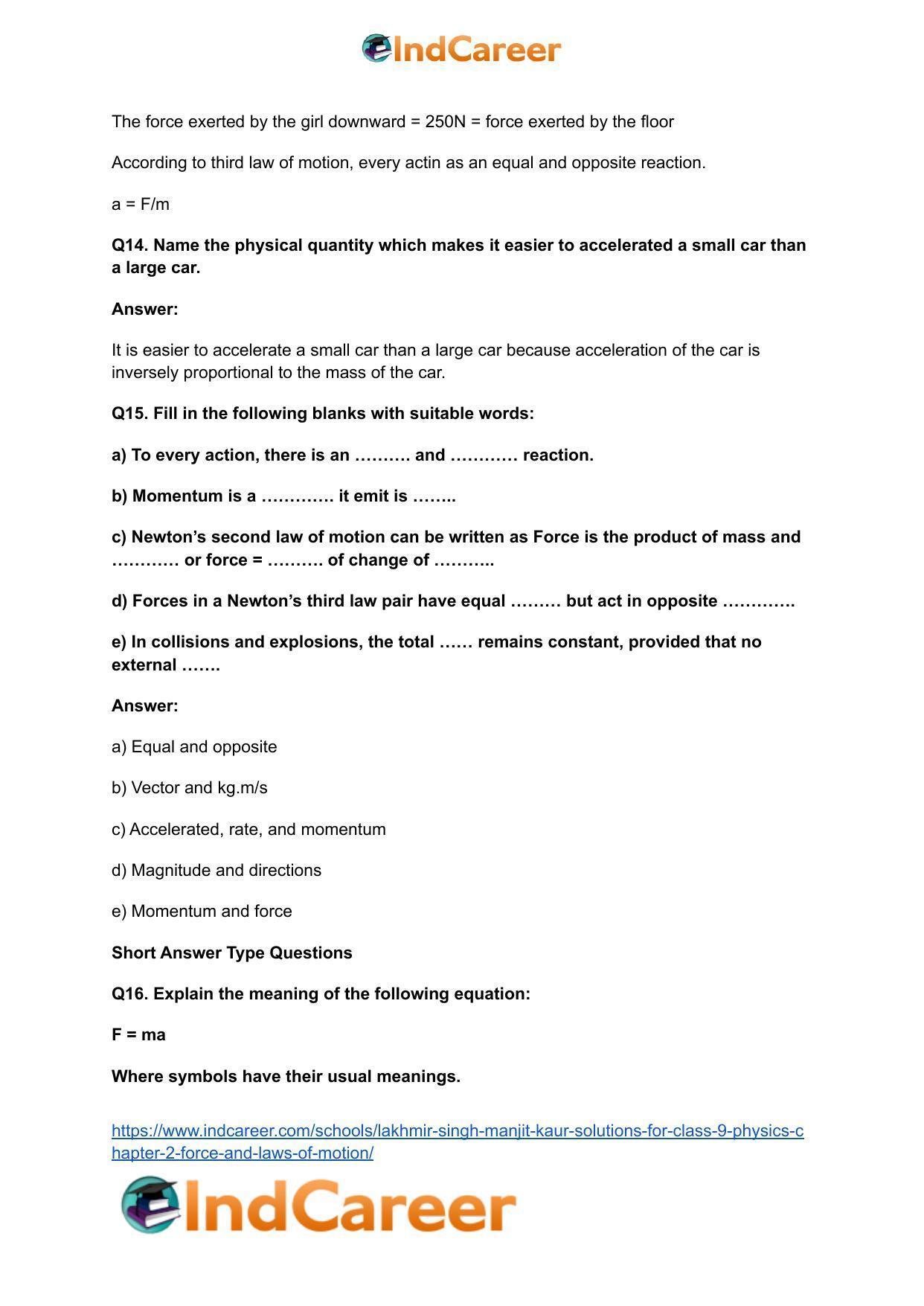 Lakhmir Singh Manjit Kaur Solutions for Class 9 Physics: Chapter 2- Force and Laws of Motion - Page 17