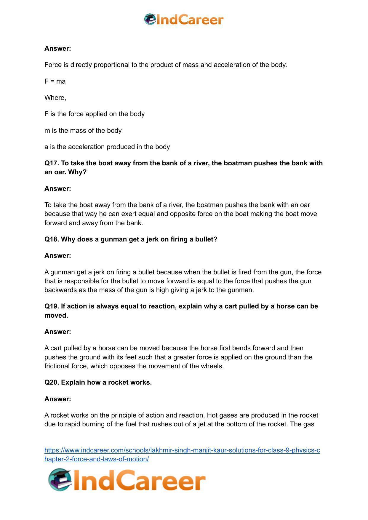 Lakhmir Singh Manjit Kaur Solutions for Class 9 Physics: Chapter 2- Force and Laws of Motion - Page 18