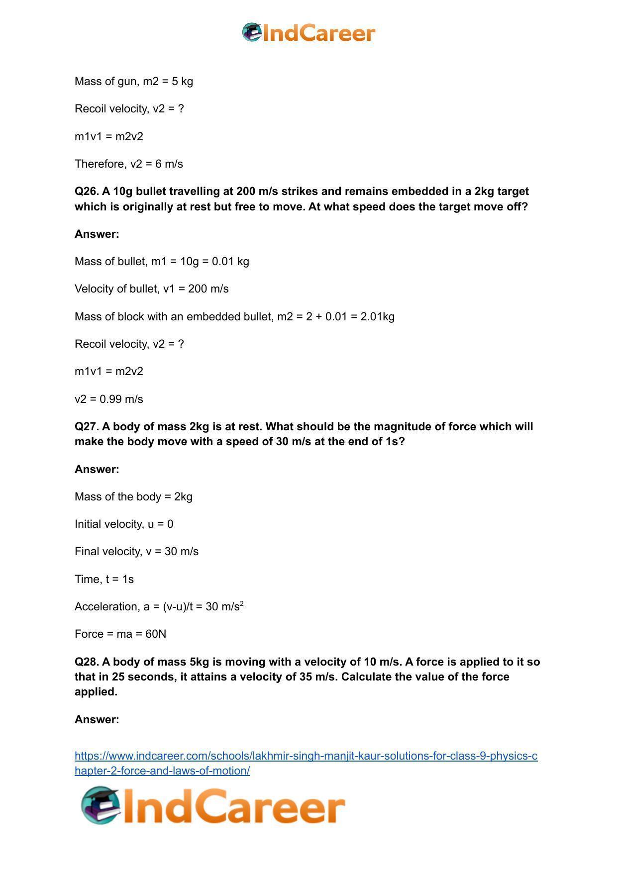 Lakhmir Singh Manjit Kaur Solutions for Class 9 Physics: Chapter 2- Force and Laws of Motion - Page 20