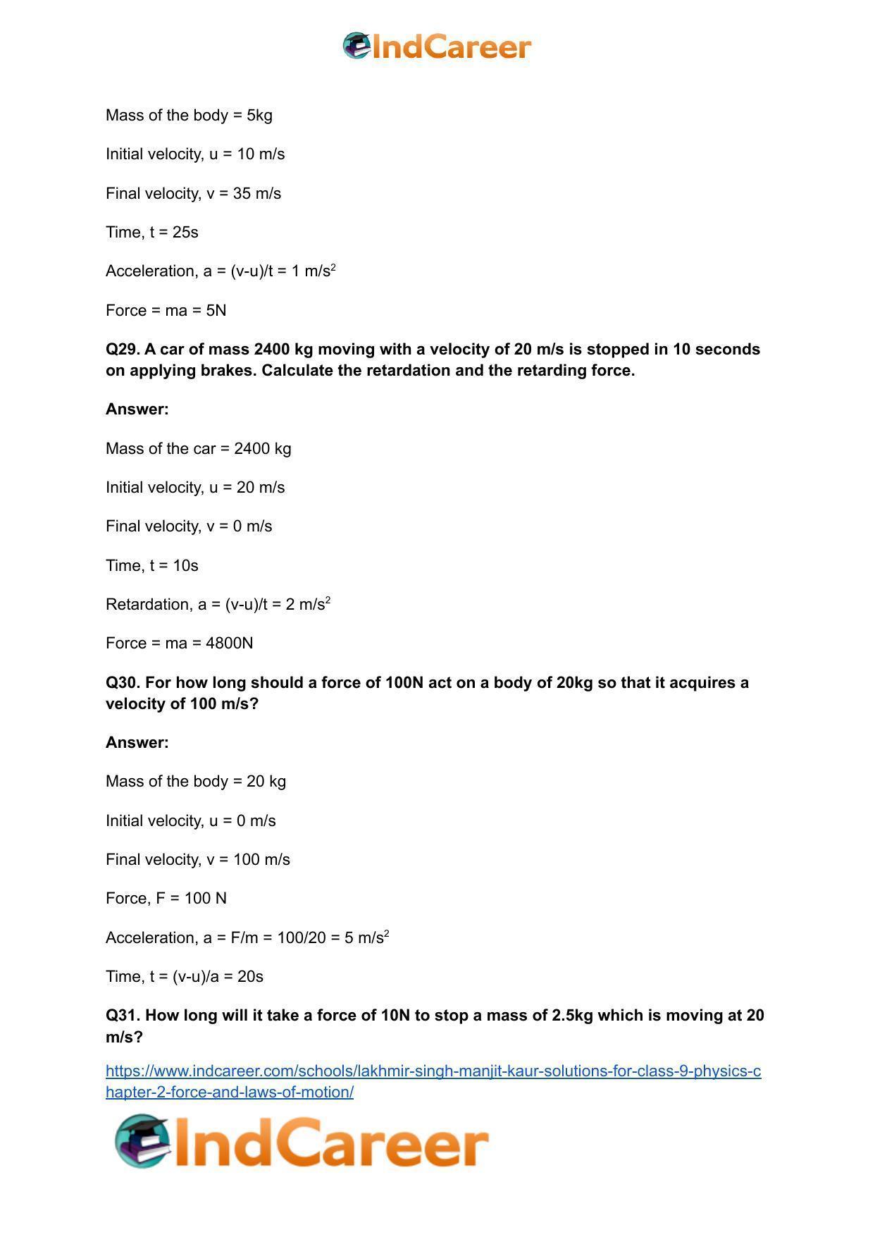 Lakhmir Singh Manjit Kaur Solutions for Class 9 Physics: Chapter 2- Force and Laws of Motion - Page 21
