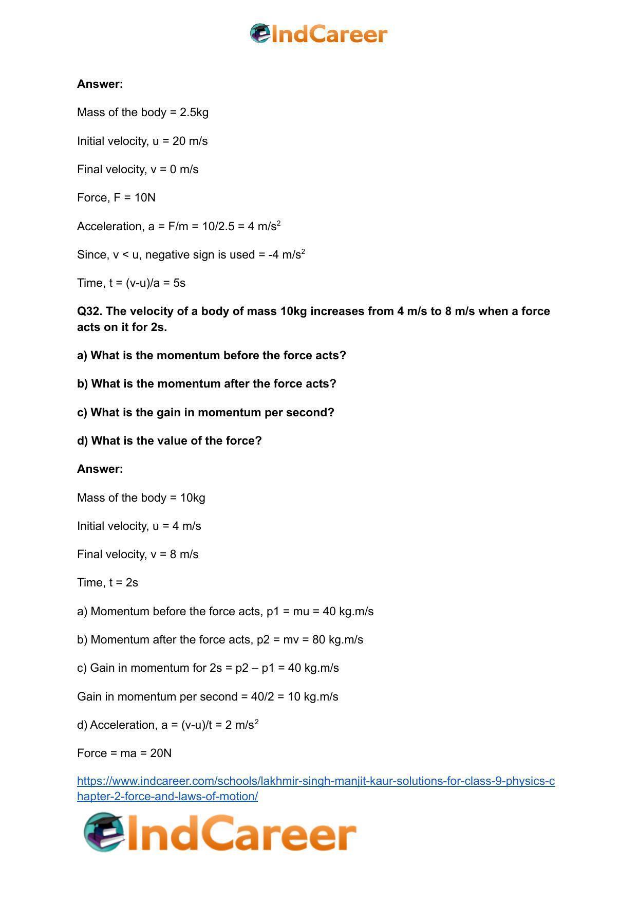 Lakhmir Singh Manjit Kaur Solutions for Class 9 Physics: Chapter 2- Force and Laws of Motion - Page 22