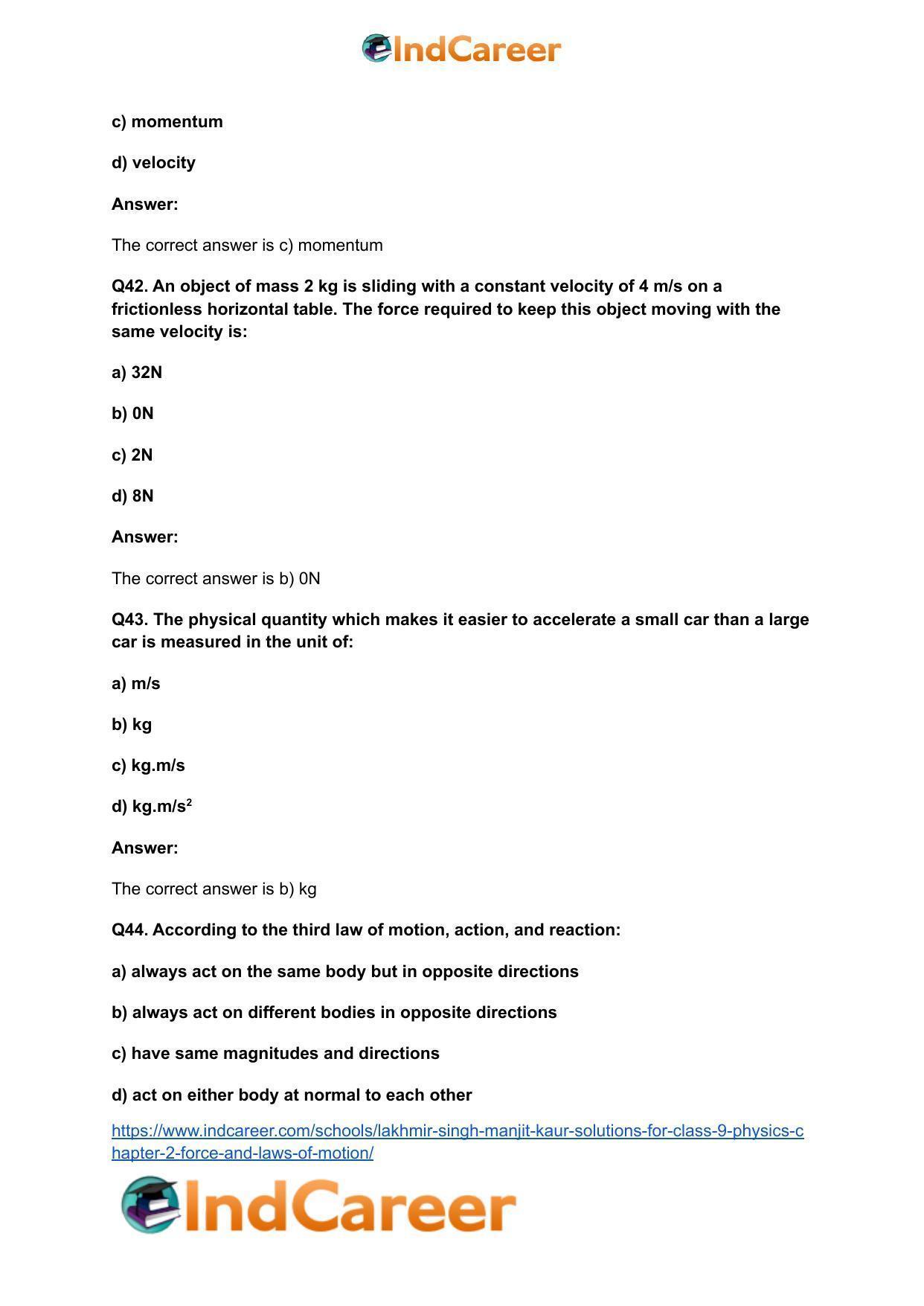 Lakhmir Singh Manjit Kaur Solutions for Class 9 Physics: Chapter 2- Force and Laws of Motion - Page 28