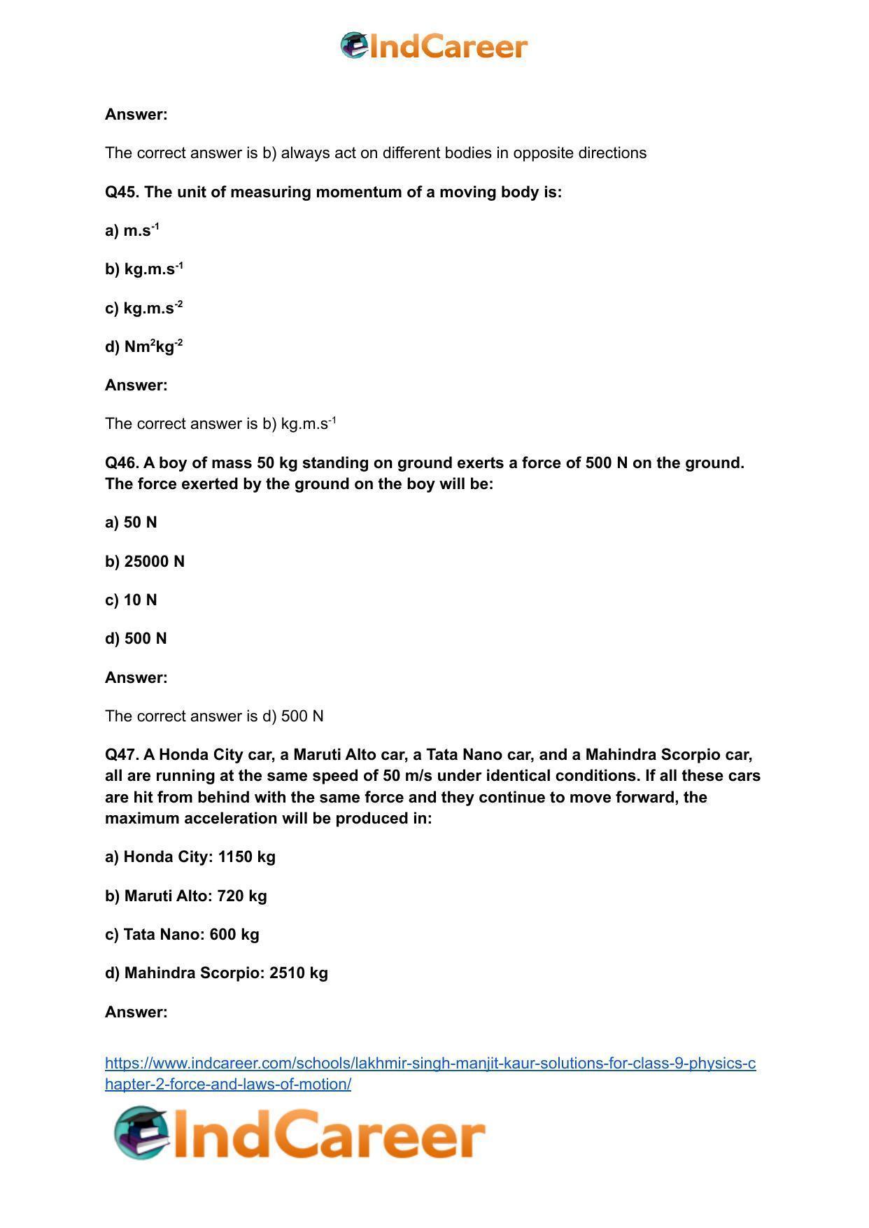 Lakhmir Singh Manjit Kaur Solutions for Class 9 Physics: Chapter 2- Force and Laws of Motion - Page 29