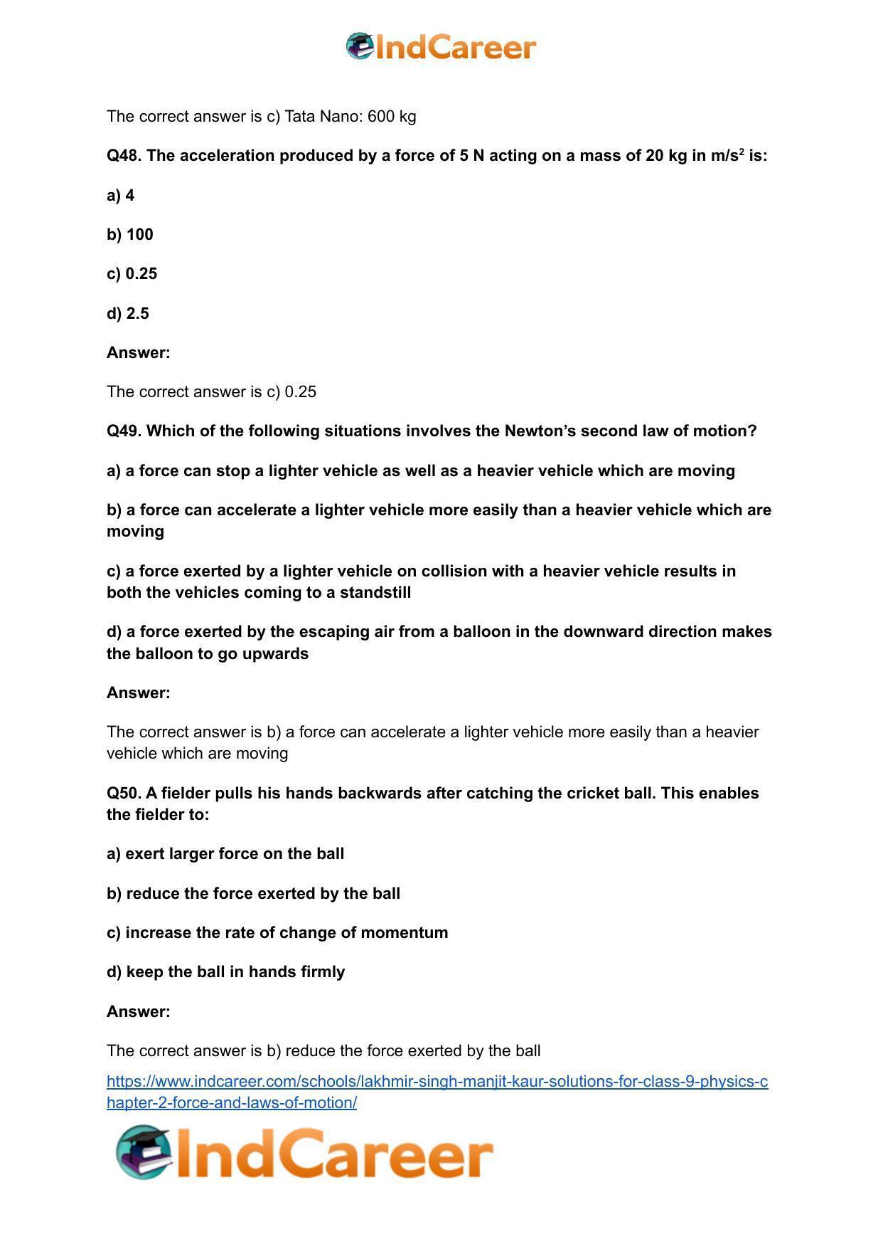 Lakhmir Singh Manjit Kaur Solutions for Class 9 Physics: Chapter 2- Force and Laws of Motion - Page 30