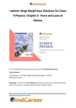 Lakhmir Singh Manjit Kaur Solutions for Class 9 Physics: Chapter 2- Force and Laws of Motion