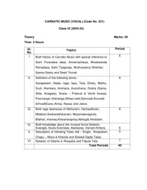 CBSE Class IX & X Carnatic Music (Vocal) Syllabus