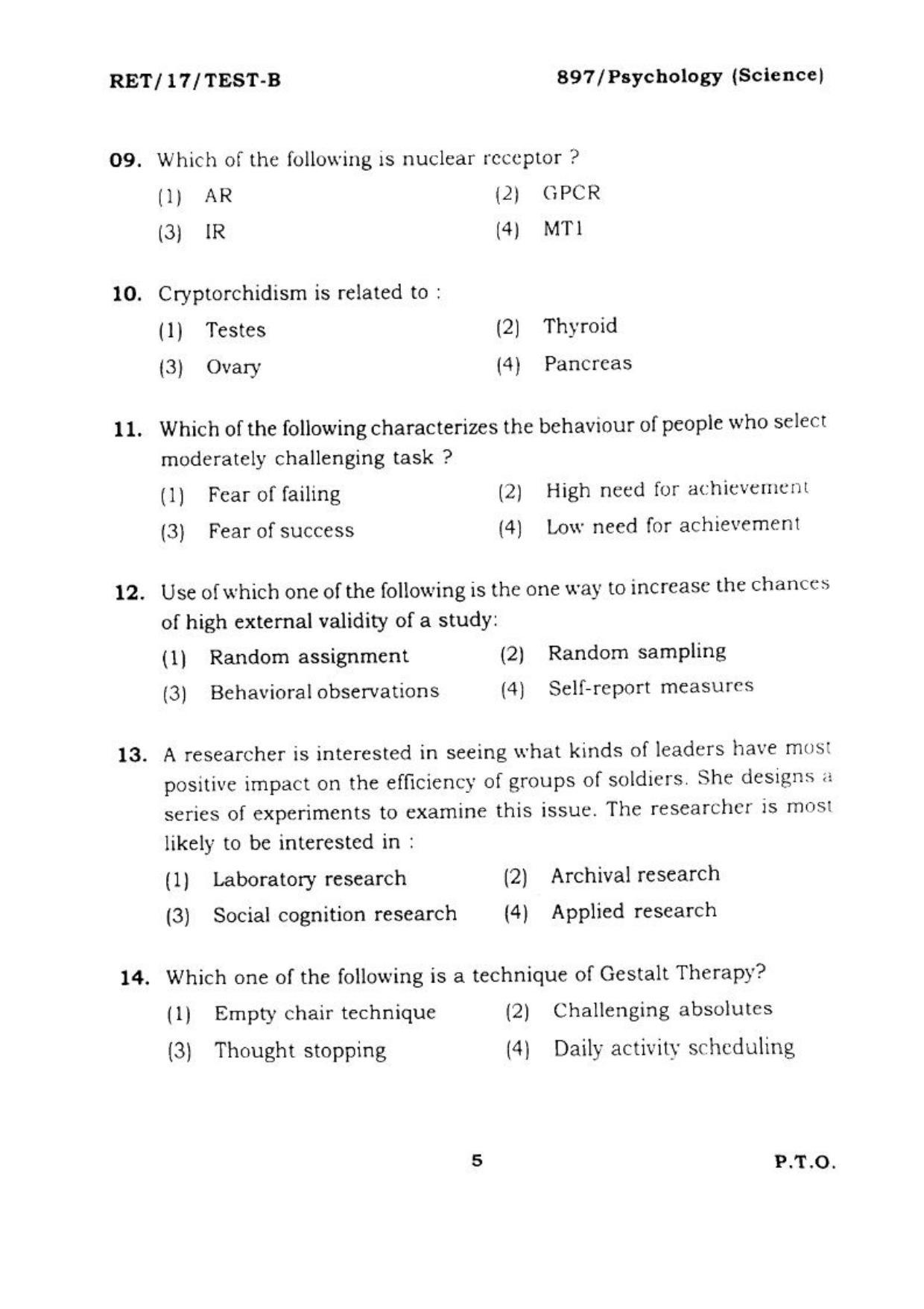 BHU RET PSYCHOLOGY SCI 2017 Question Paper - Page 6