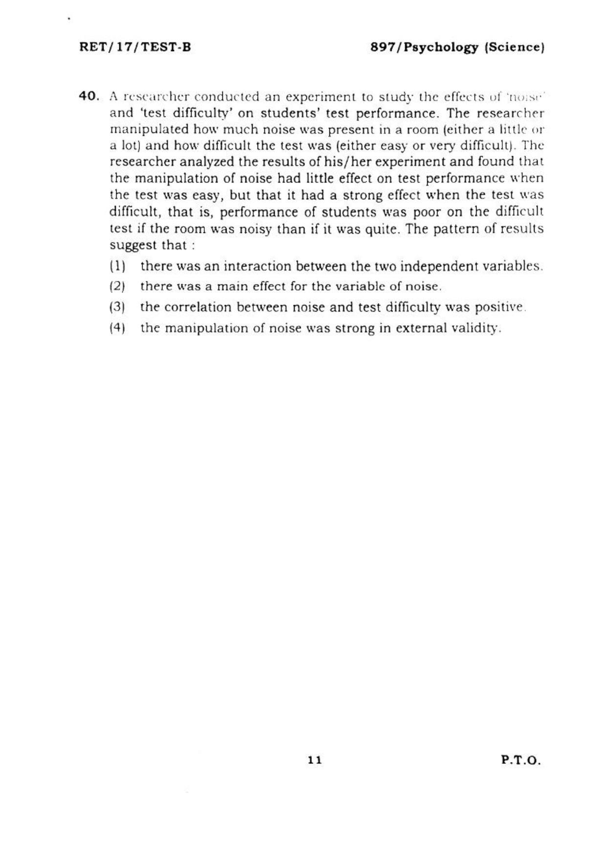 BHU RET PSYCHOLOGY SCI 2017 Question Paper - Page 12