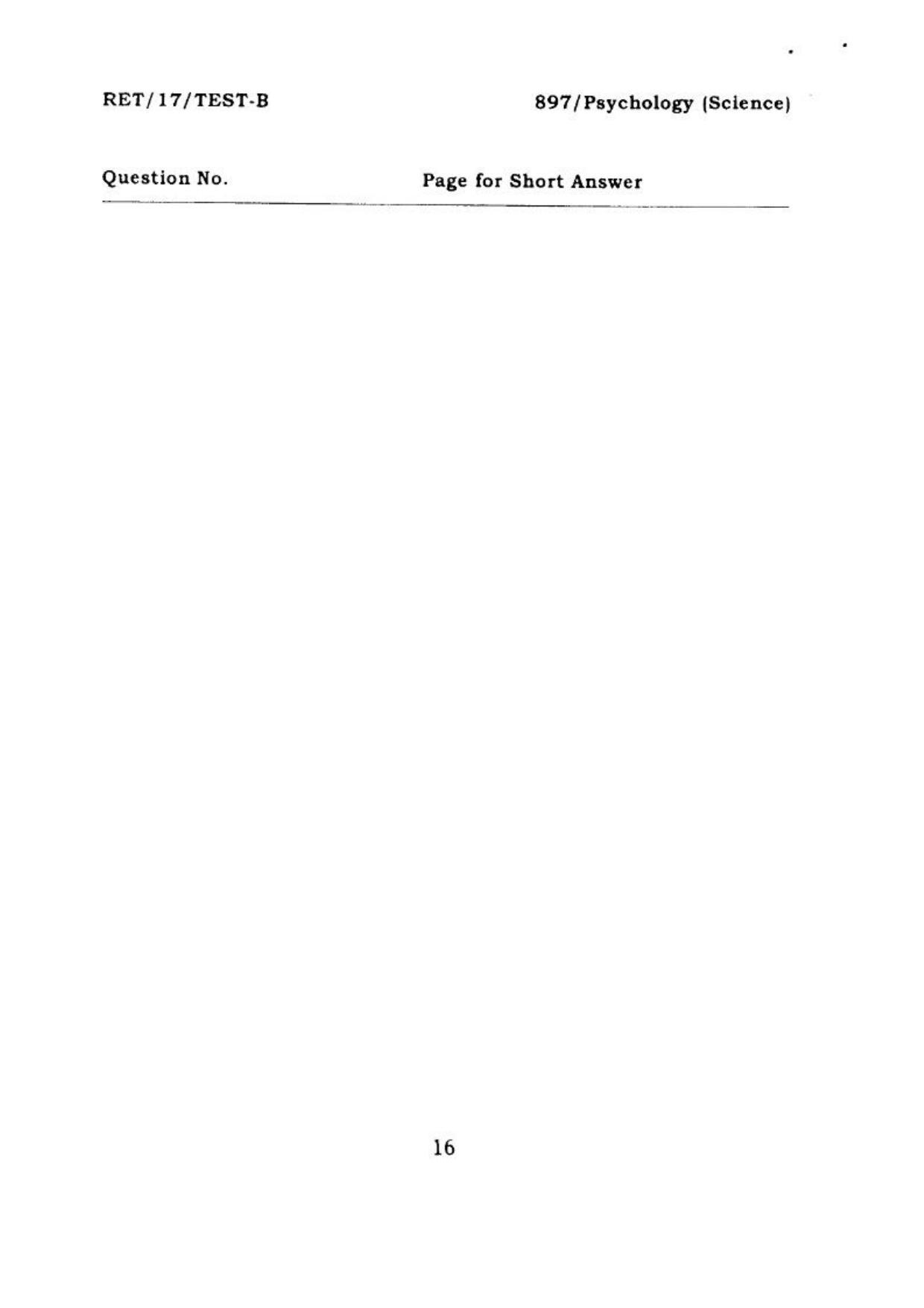 BHU RET PSYCHOLOGY SCI 2017 Question Paper - Page 17