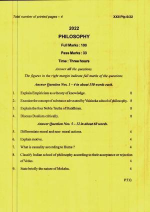 COHSEM 12th Question Papers 2022  Philosophy