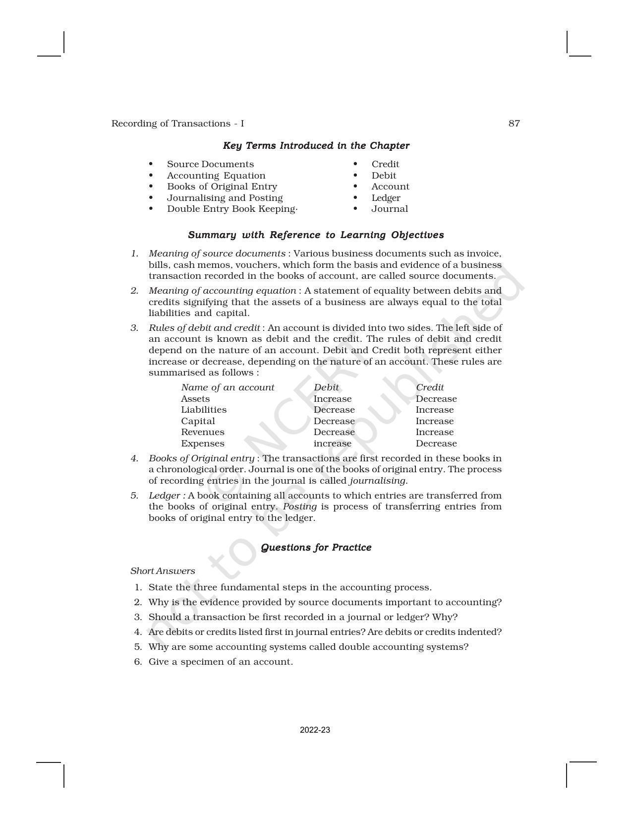 NCERT Book for Class 11 Accountancy (Part-I) Chapter 3 Recording of Transactions – I - Page 42