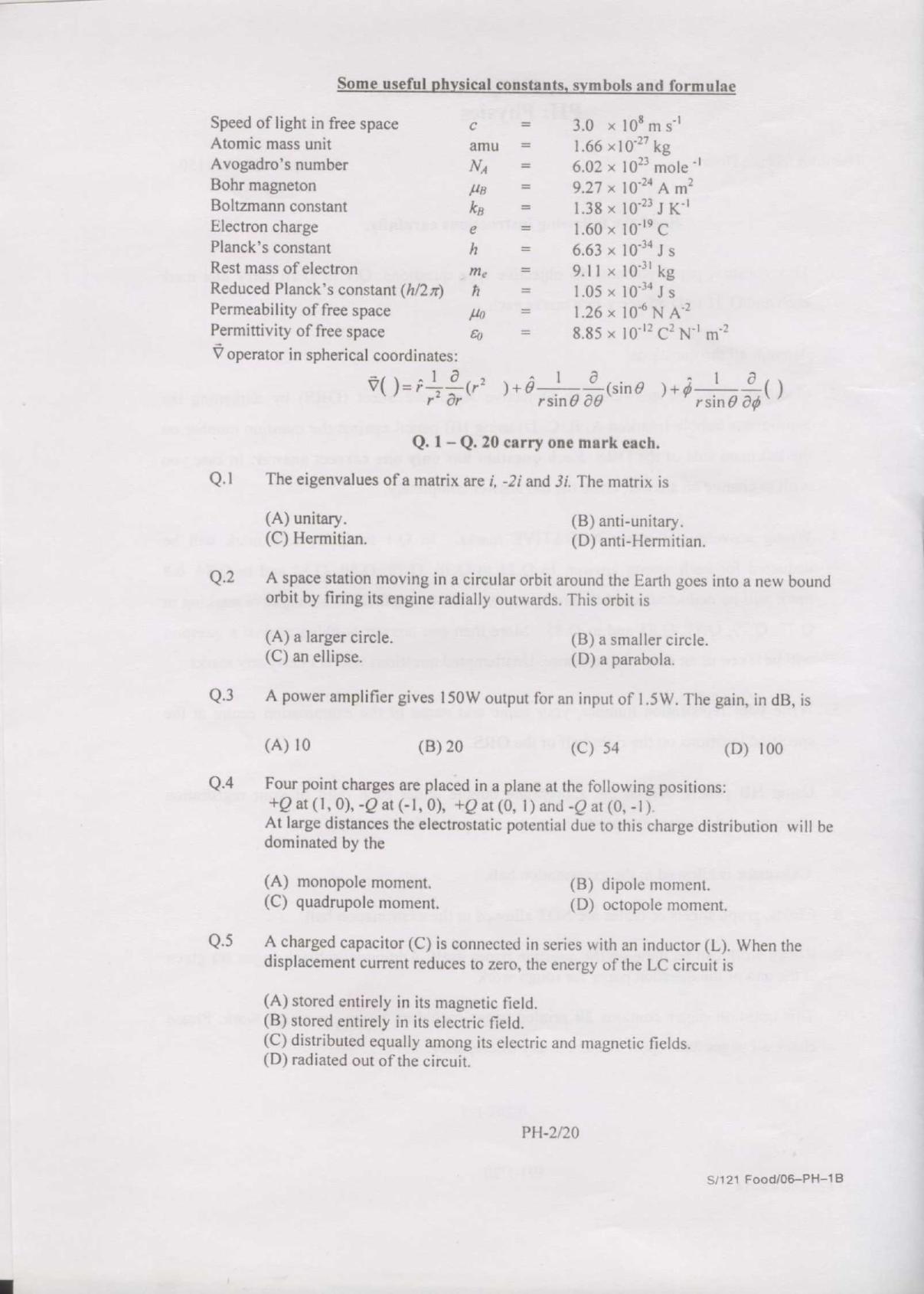GATE 2007 Physics (PH) Question Paper with Answer Key - Page 2
